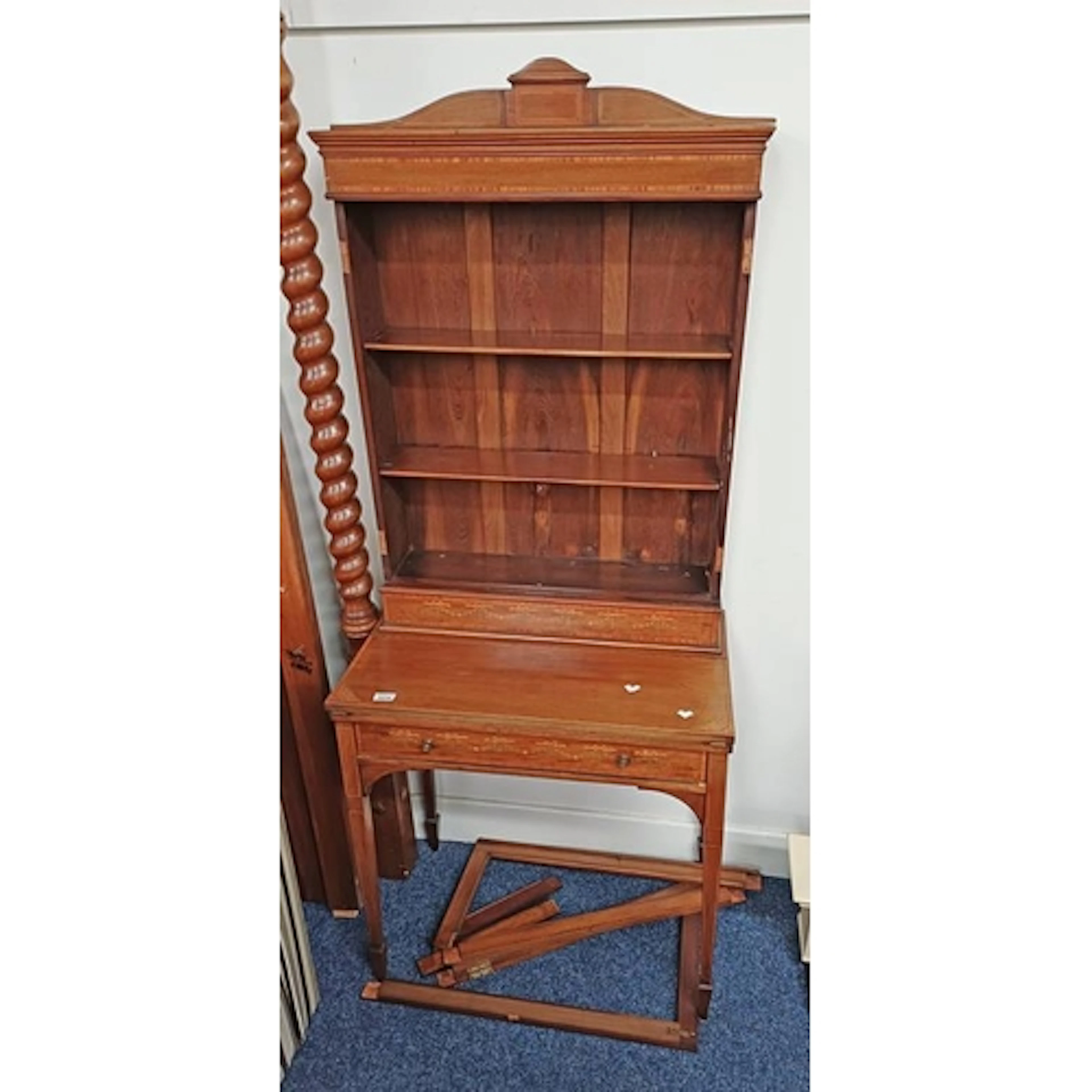 EARLY 20TH CENTURY INLAID MAHOGANY WRITING DESK WITH 2 GLAZE...