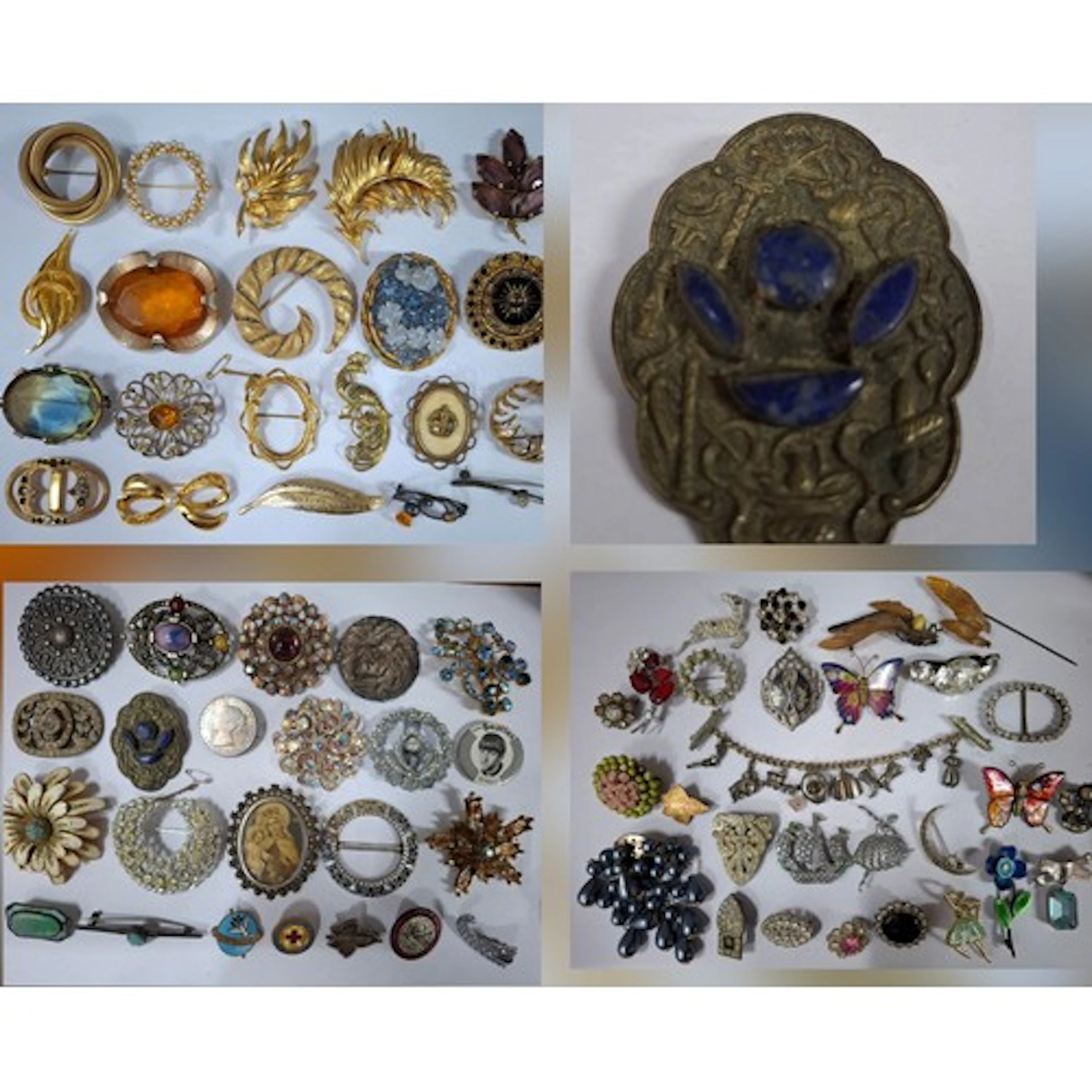 A collection of vintage brooches, clips and incomplete buckl...