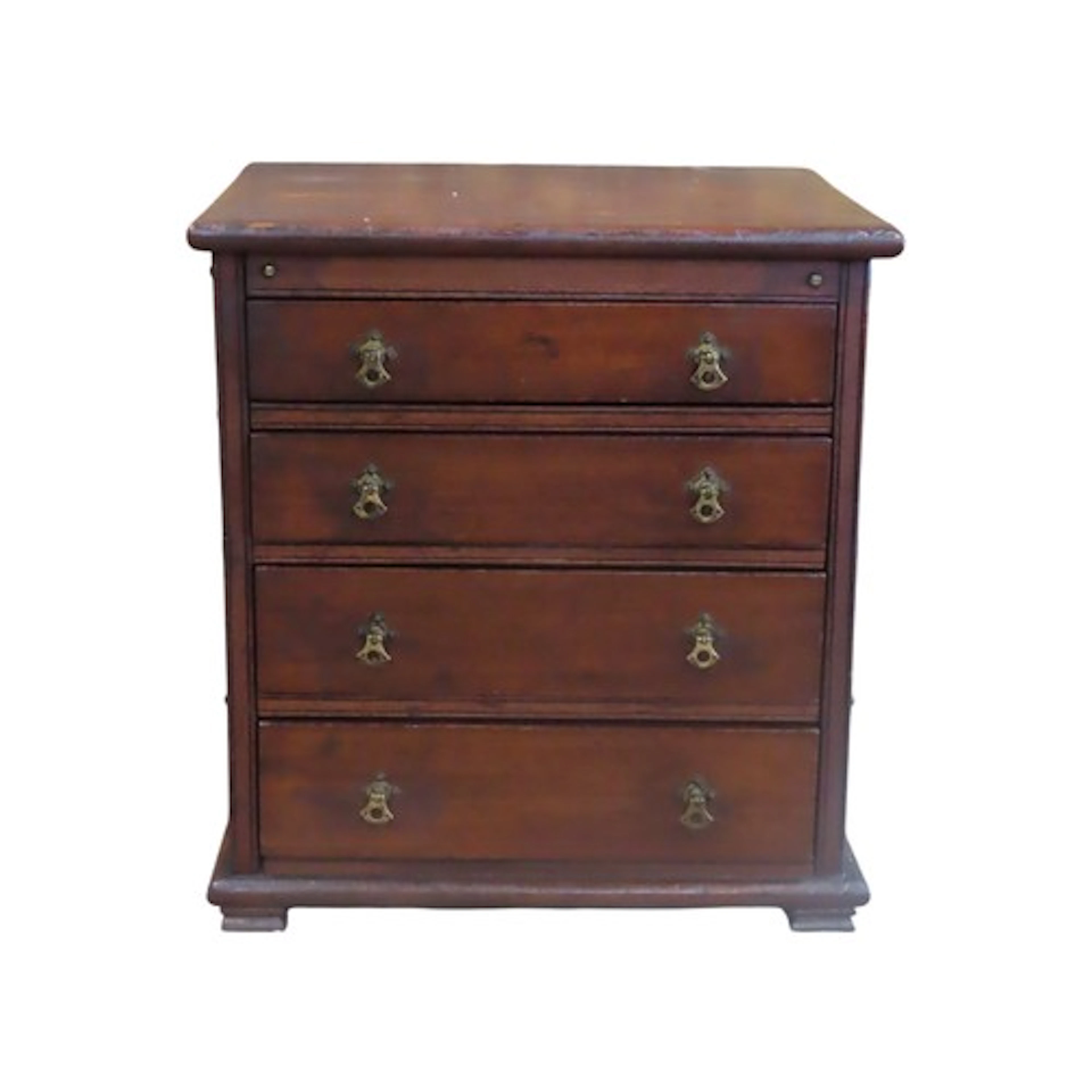 A miniature mahogany chest of four long graduated drawers on...