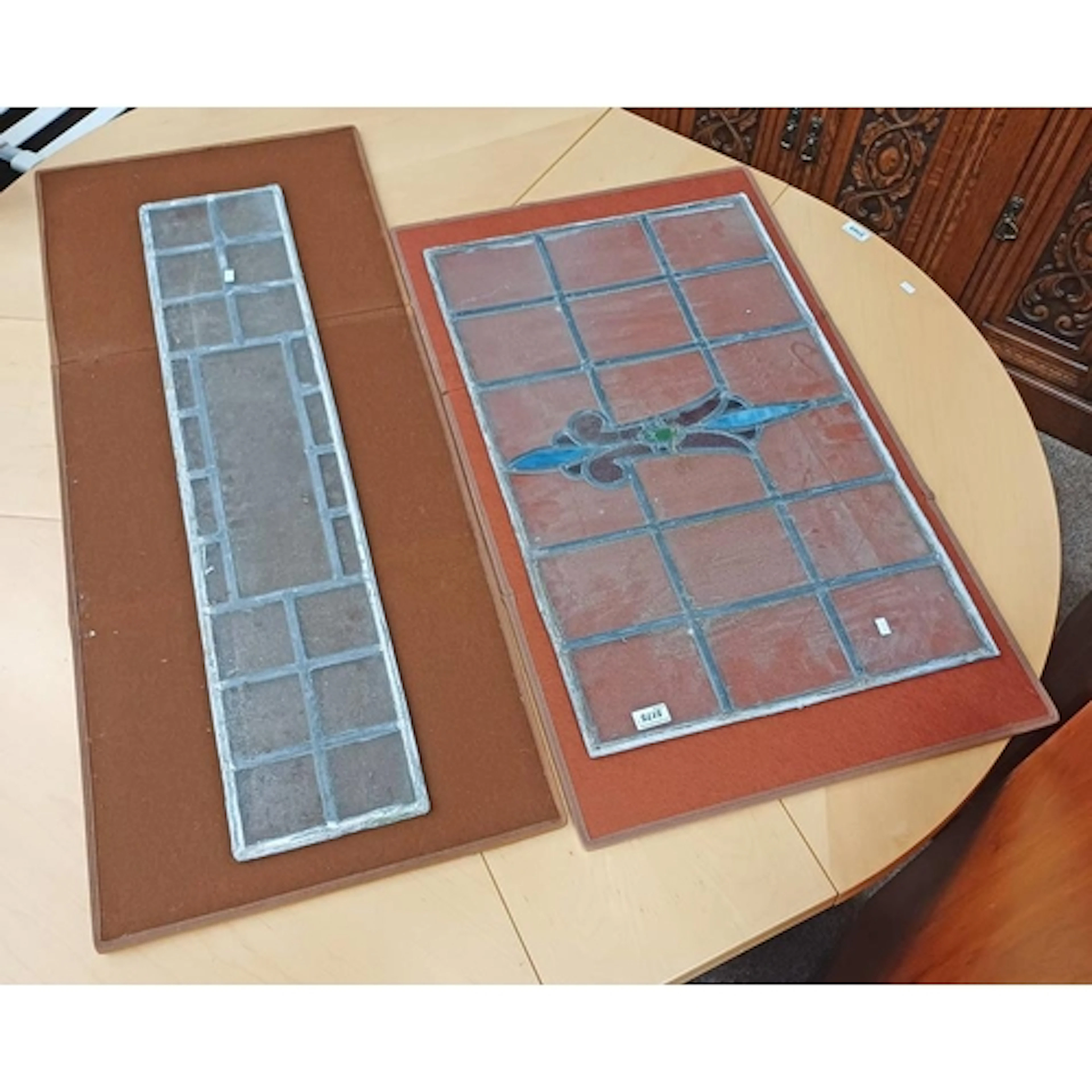LEADED GLASS WINDOWS, ONE WITH STAINED GLASS DECORATION - LA...