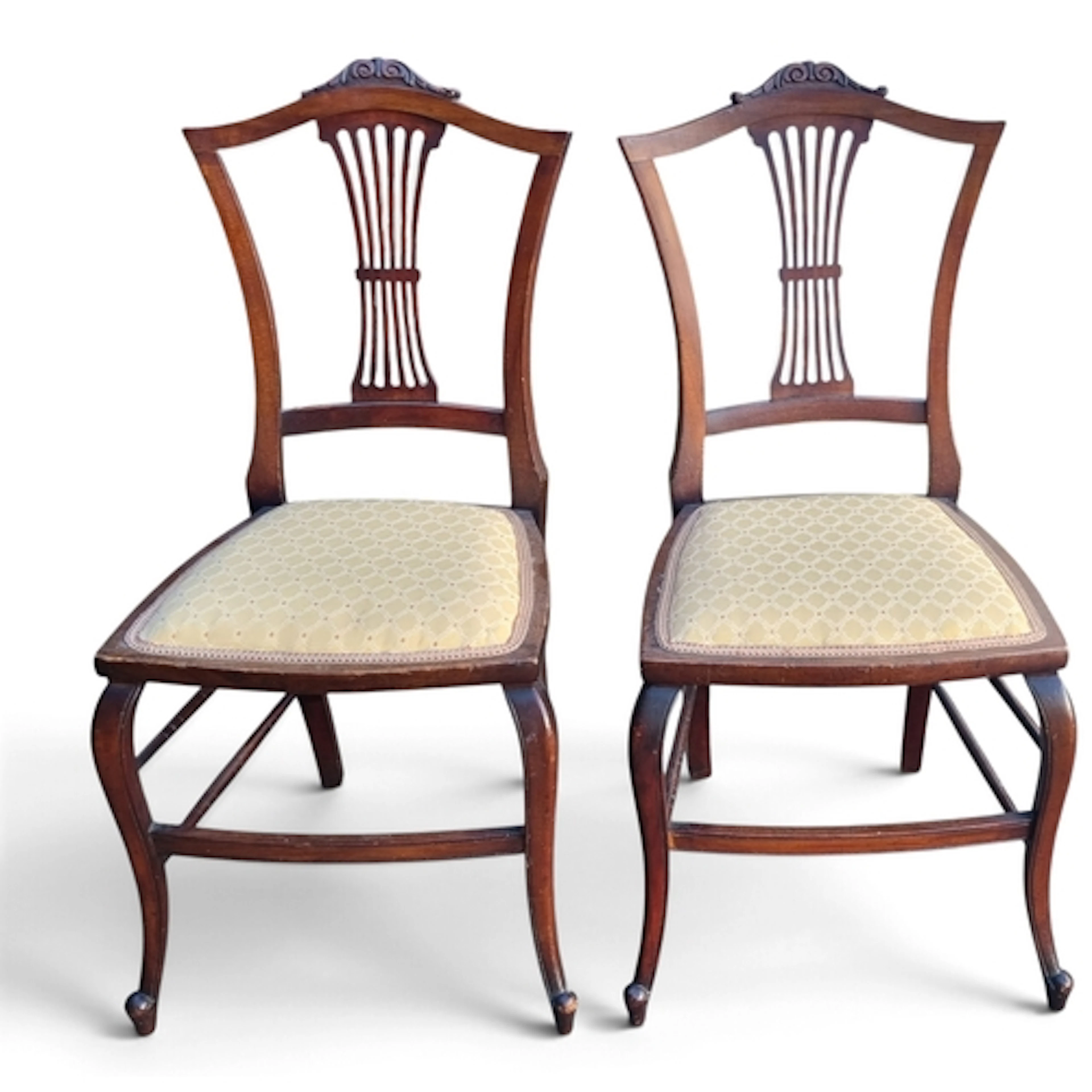 A pair of Edwardian Mahogany Salon Chairs of neat size, well...