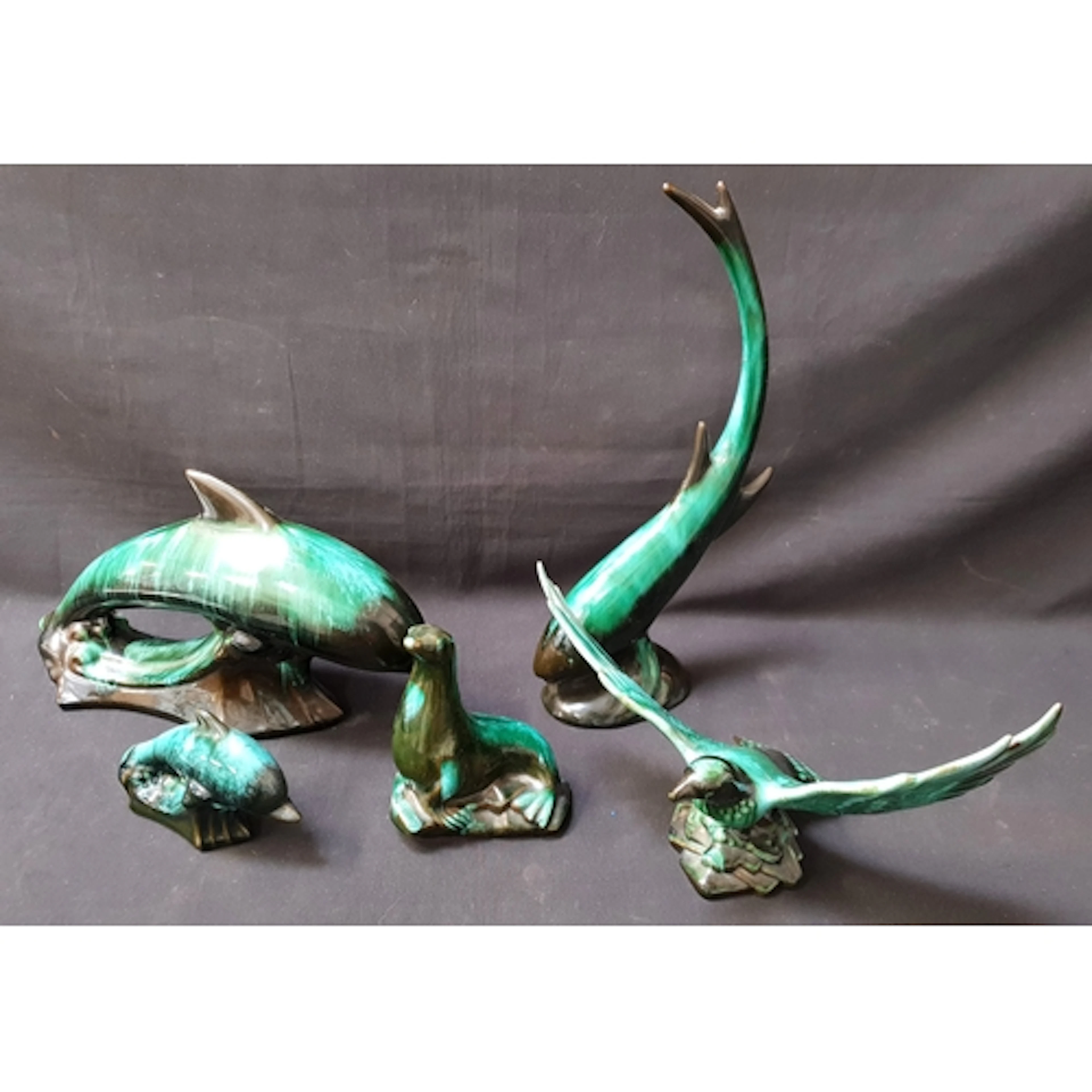 FIVE BLUE MOUNTAIN POTTERY ANIMAL FIGURINES comprising two d...