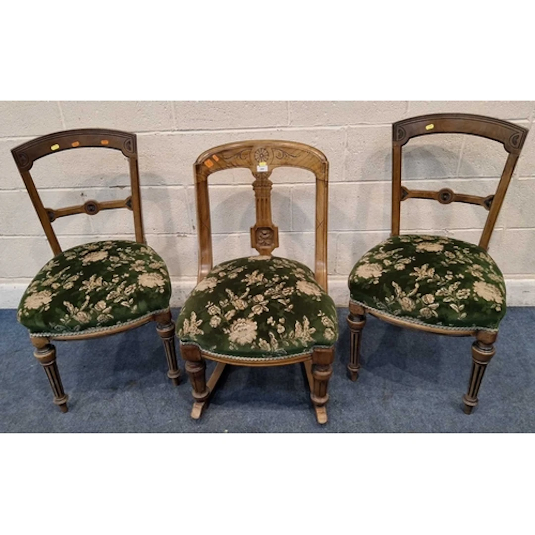 A PAIR OF EARLY 20TH CENTURY CHAIRS, along with a rocking ch...