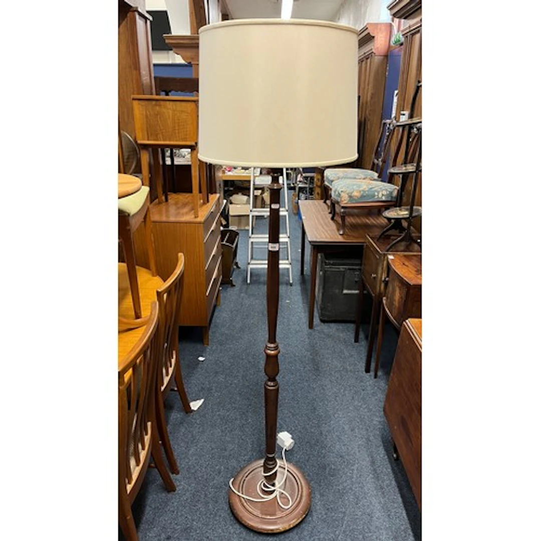 Mahogany standard floor lamp with shade.