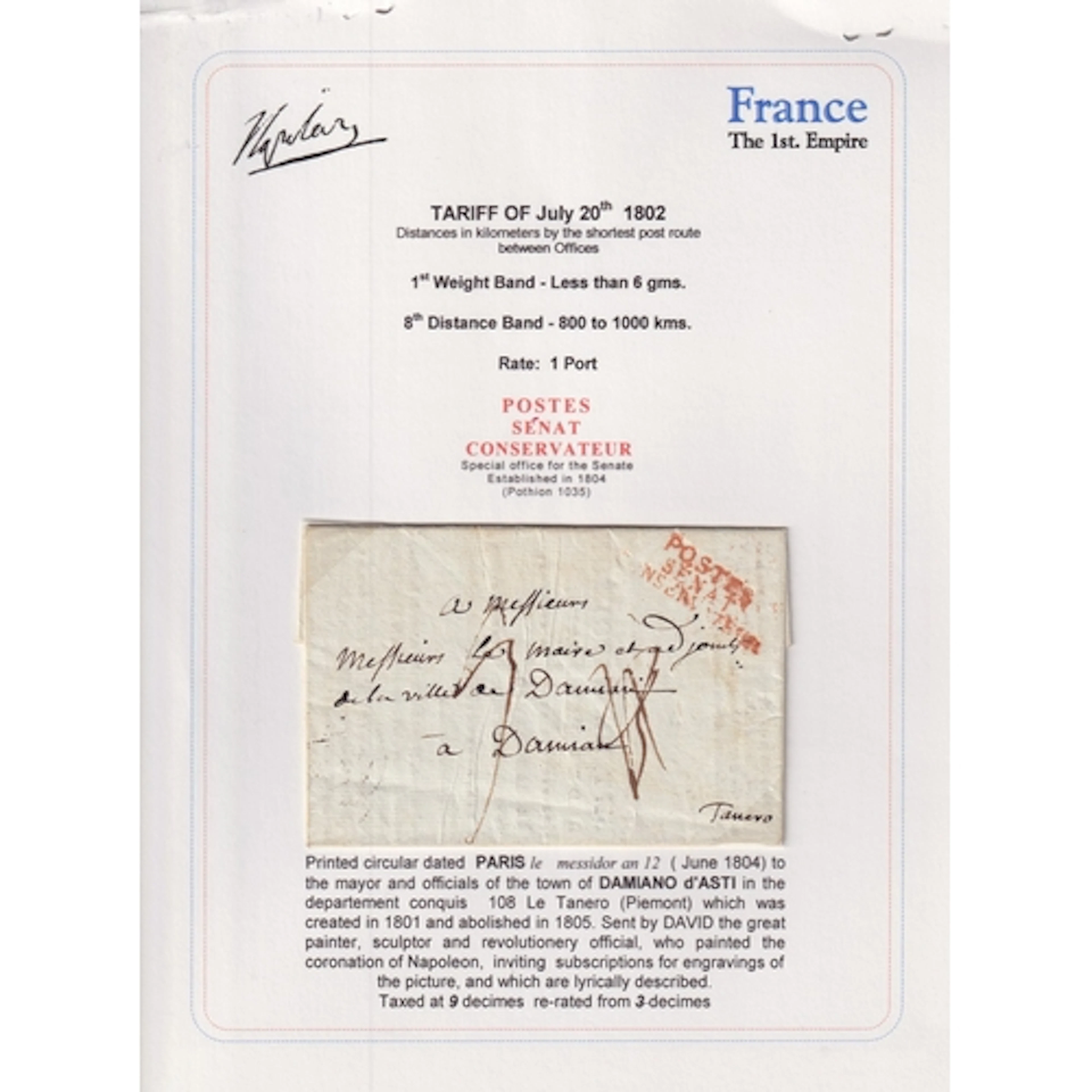 An 1802 printed Paris circular sent by the renowned painter ...