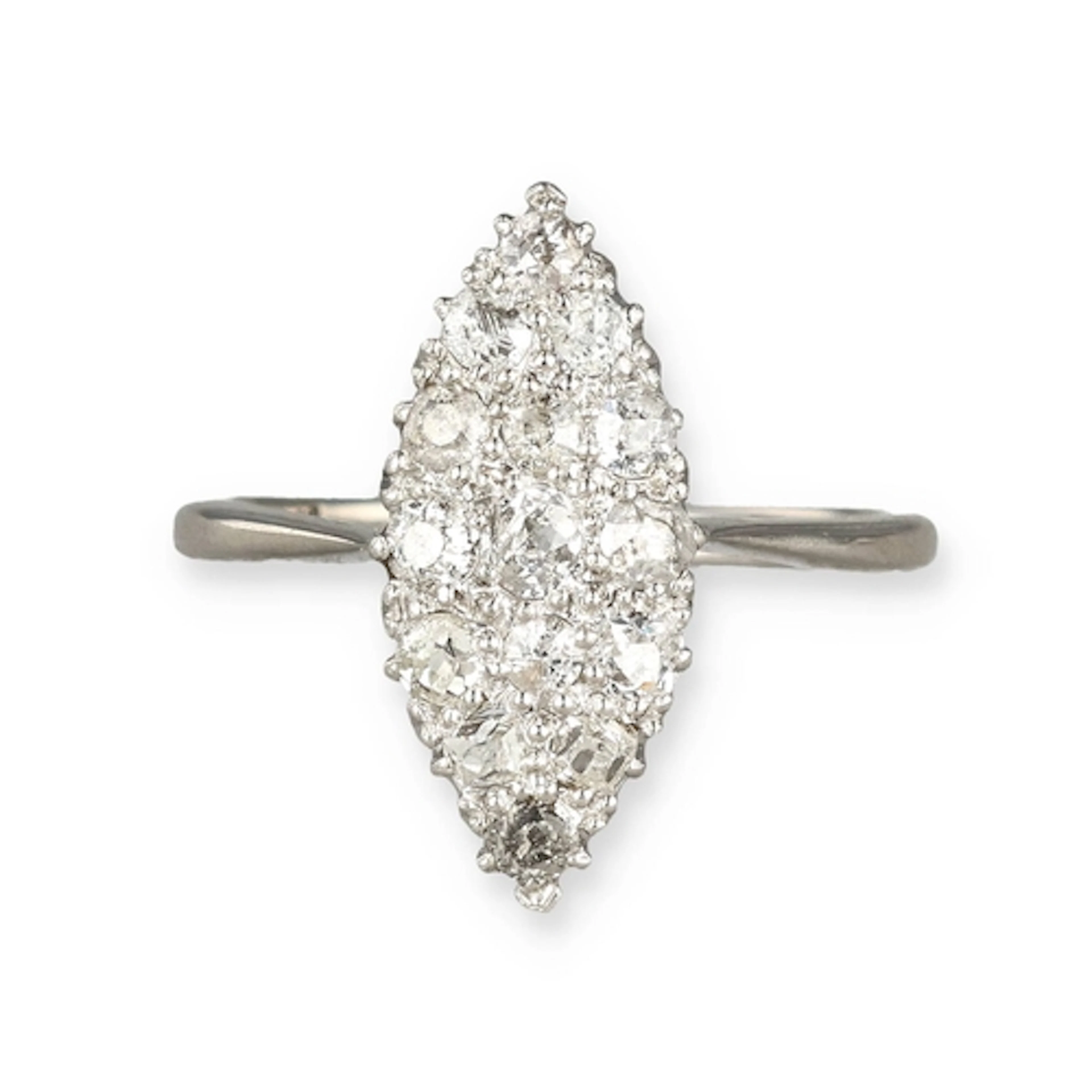 AN 18 CARAT WHITE GOLD AND PLATINUM DIAMOND SET MARQUISE SHA...