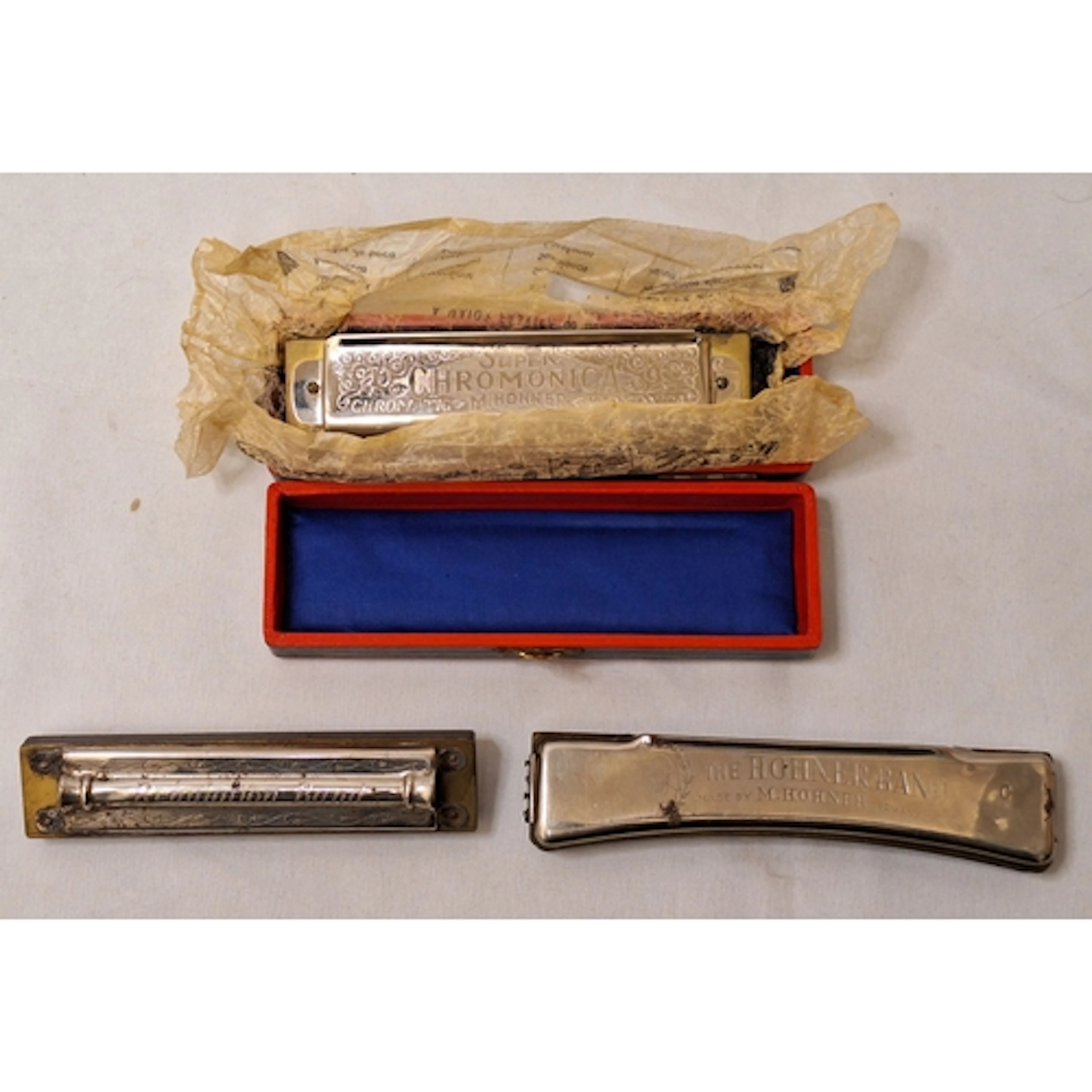 3 Vintage Hohner Harmonicas incl. boxed The Super Harmonica,...