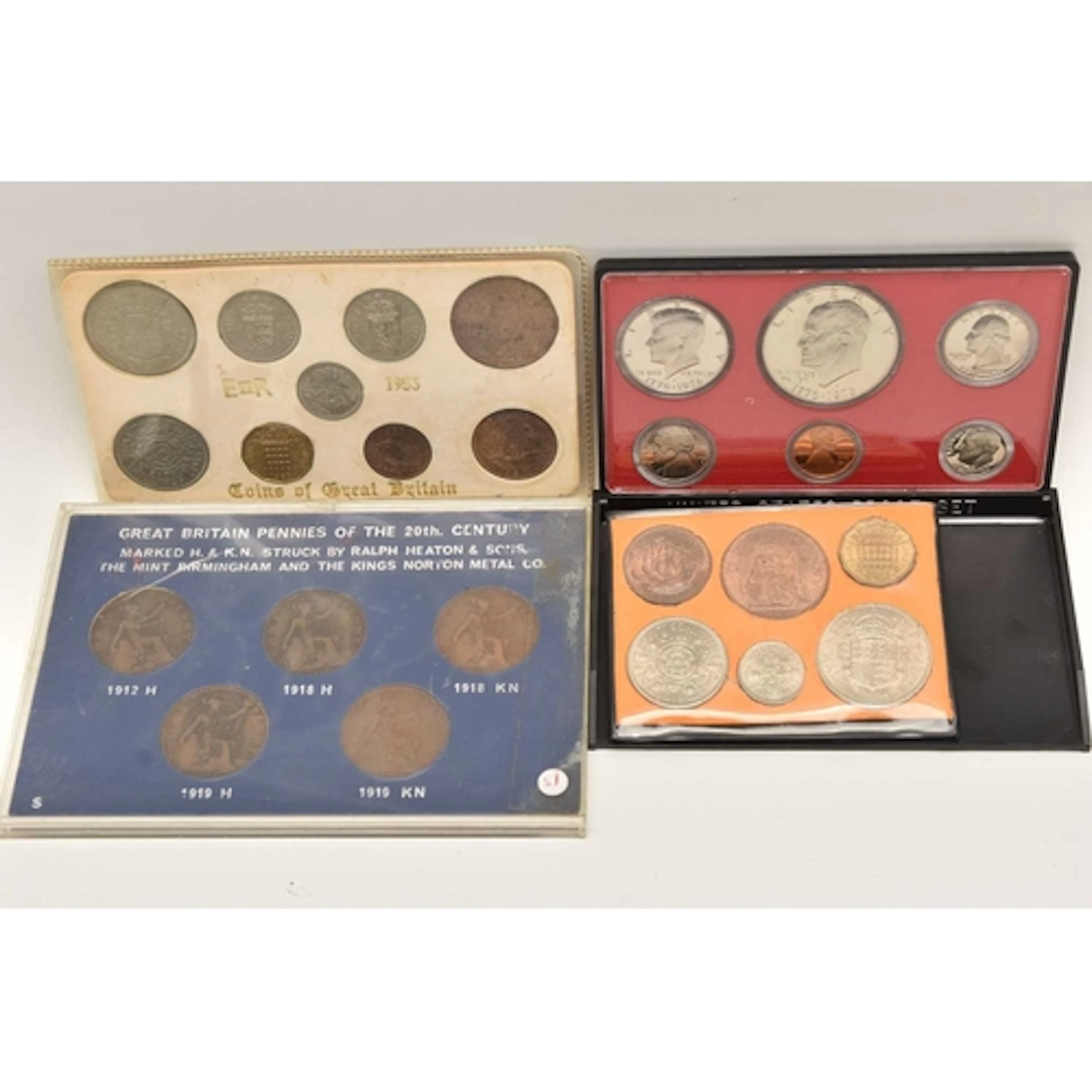 A USA 1976 Cased Proof Set 6 coins. A carded QEII 1953 9-coi...