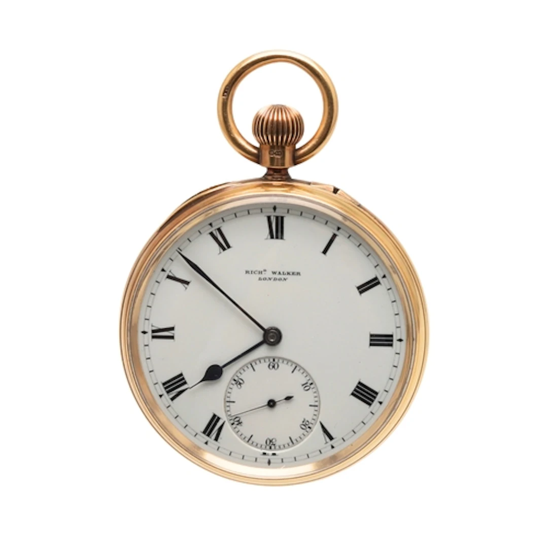 AN 18CT GOLD OPEN FACED POCKET WATCH BY RICHARD WALKER, LOND...