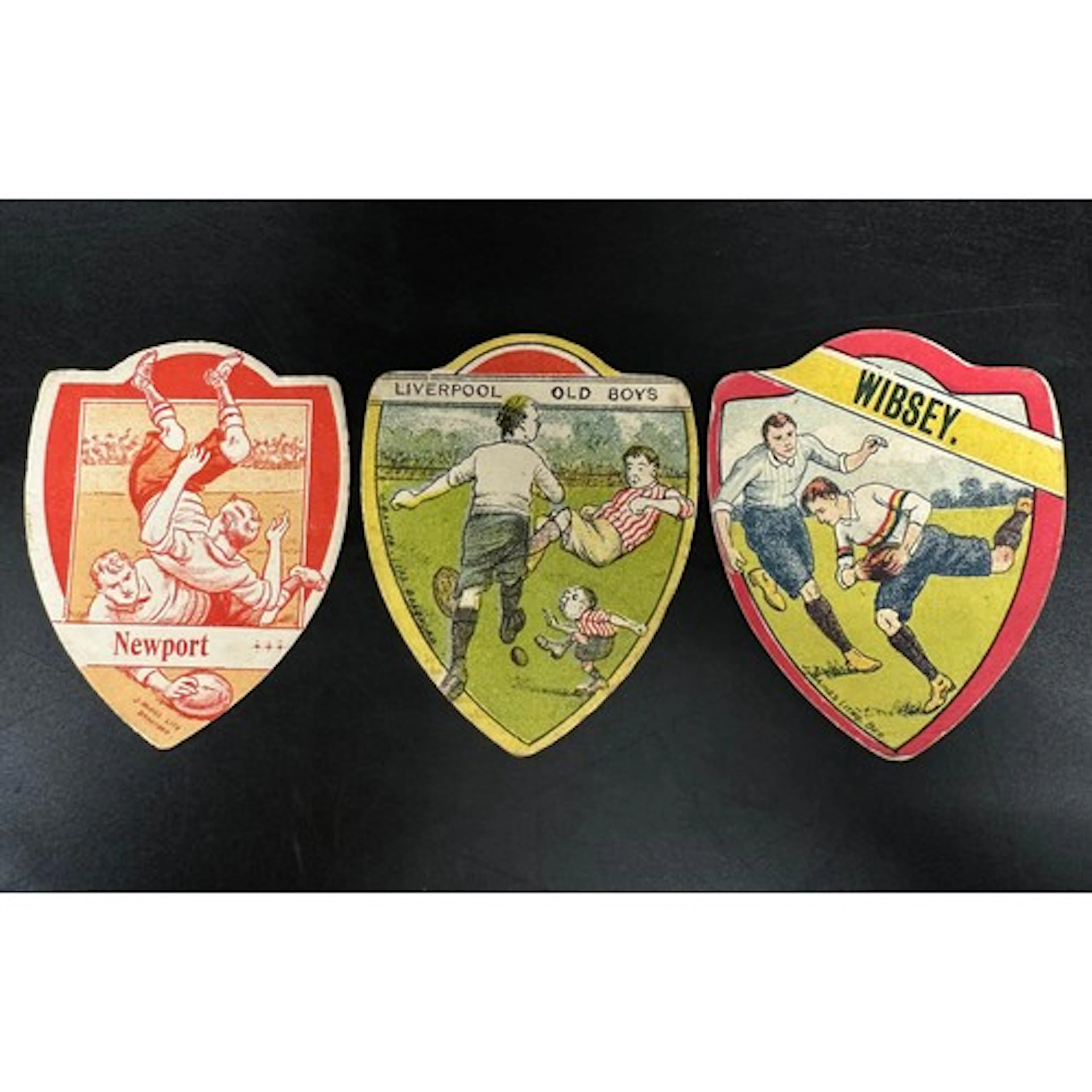 Three Baines shield trade cards, Newport, Wibsey, and Liverp...