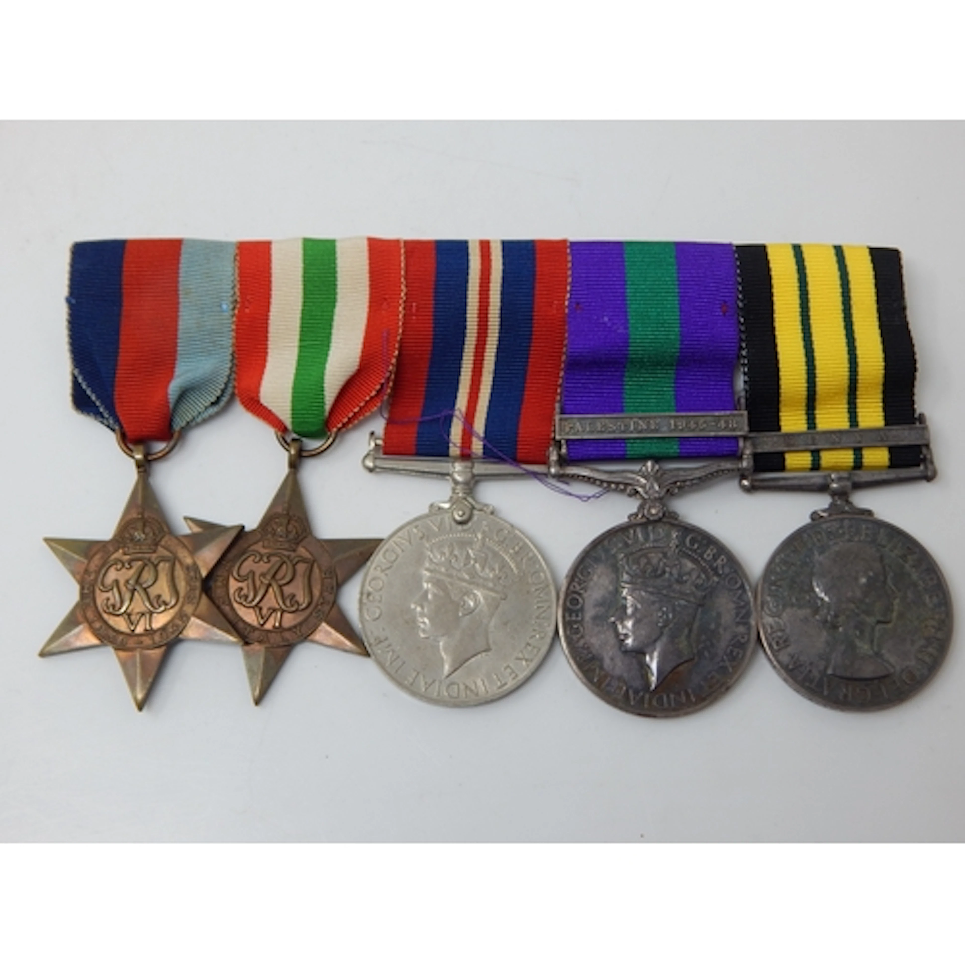 WWII Medal Group Comprising G.S.M with Palestine Clasp Award...