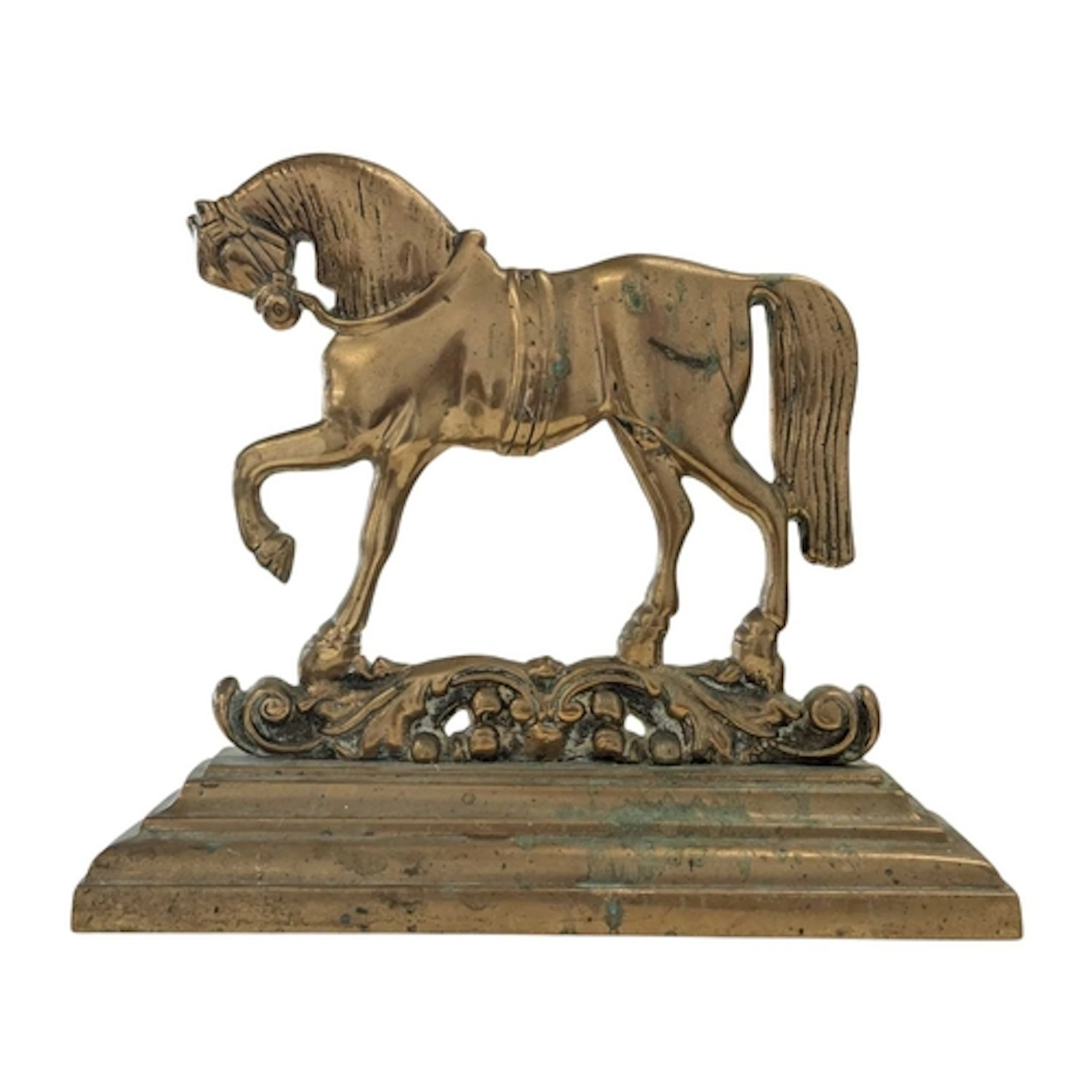 A 19th century Victorian brass horse doorstop. Shire horse i...