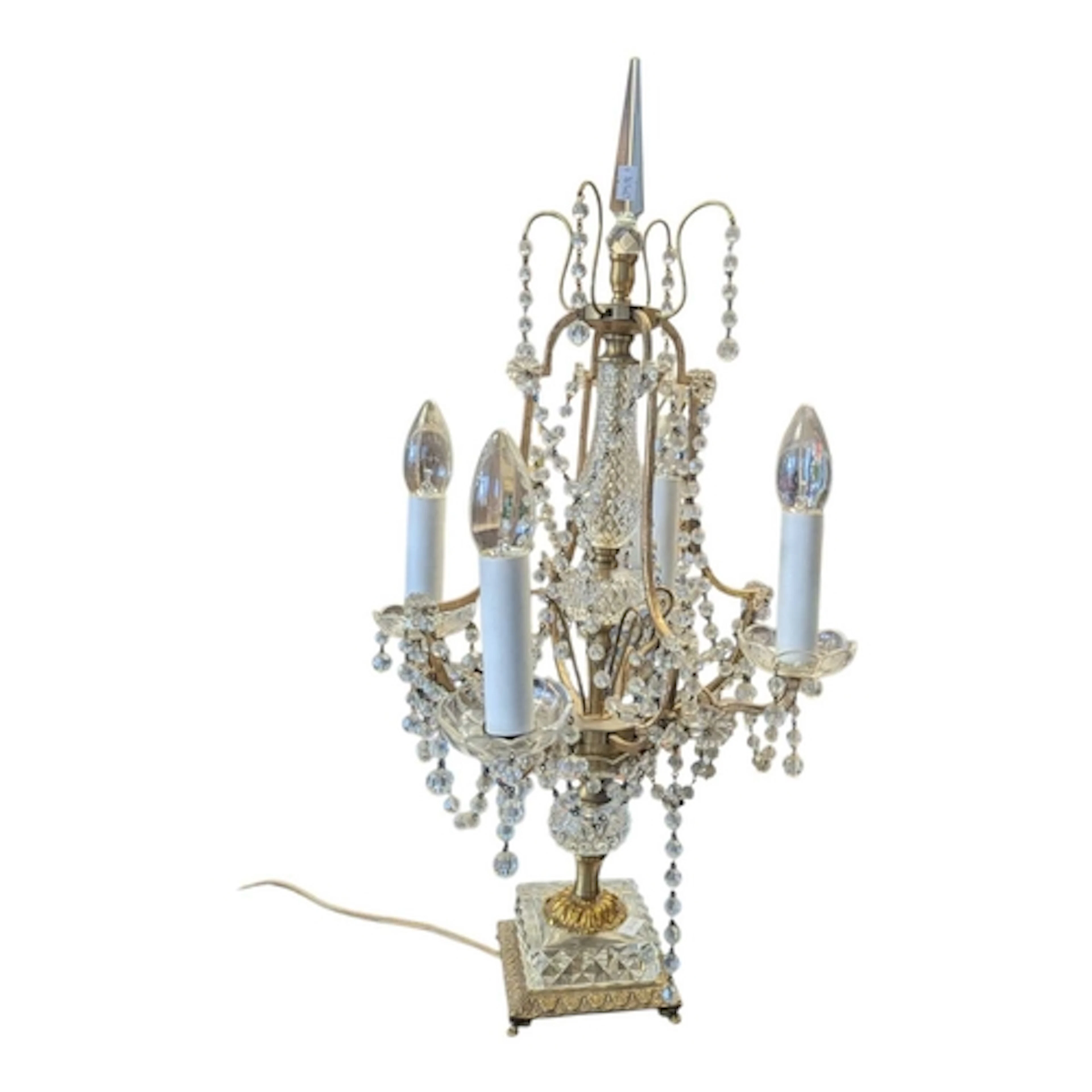 A 20th century French style crystal and brass table lamp. Th...