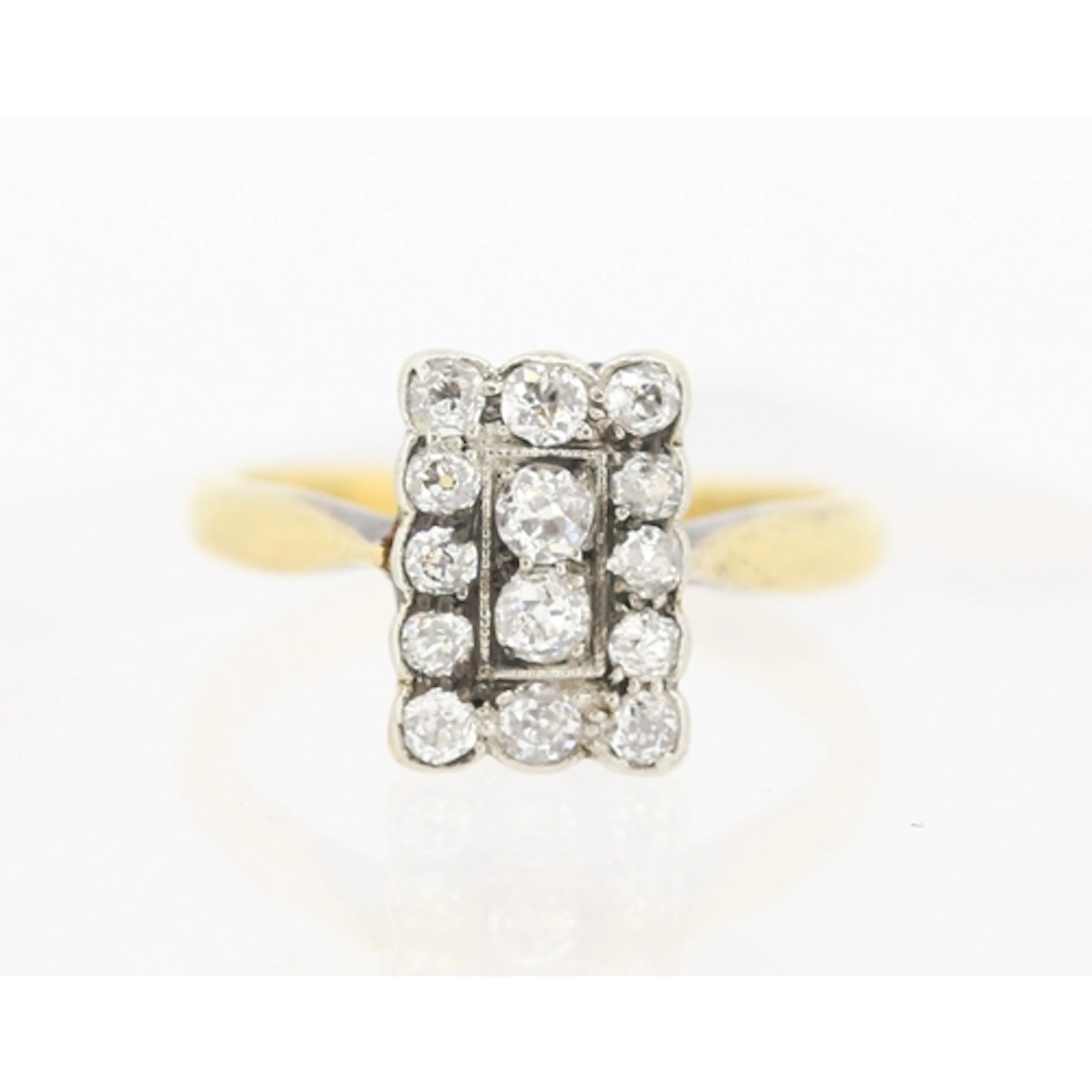 Diamond Twelve Stone Cluster Set Panel Form Ring Set in Plat...