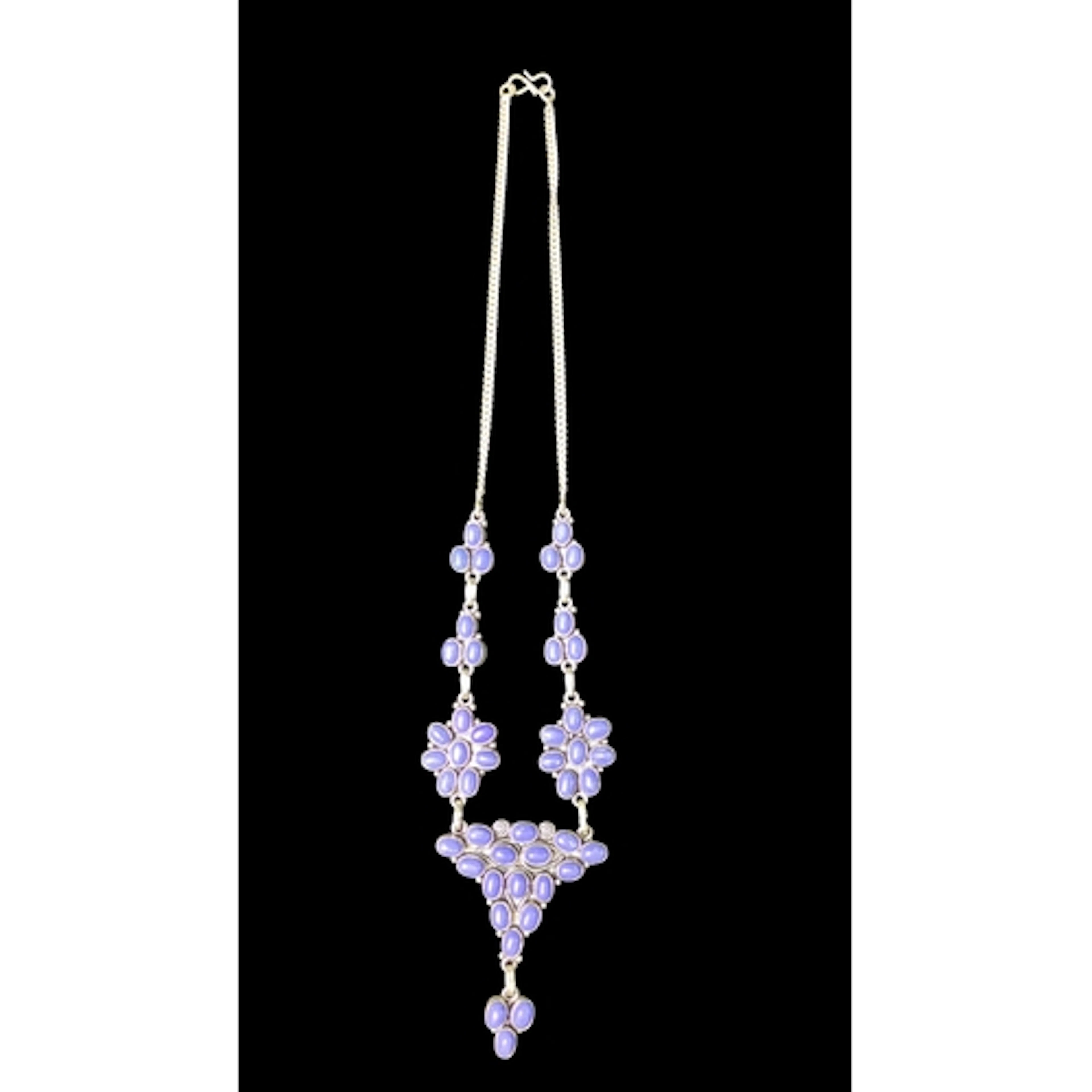 925 silver necklace set with oval blue cabochons in articula...