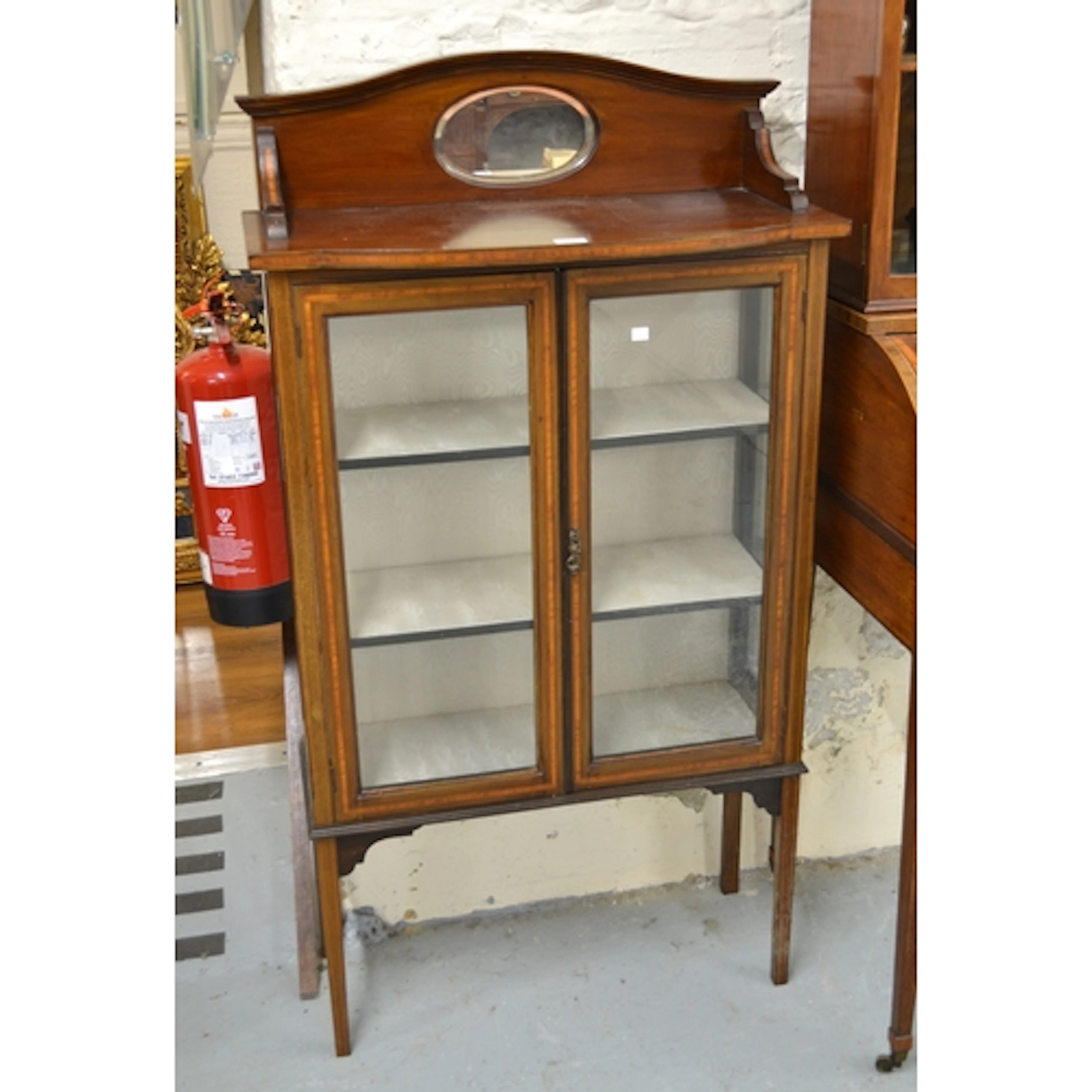 Edwardian mahogany crossbanded and line inlaid two door disp...
