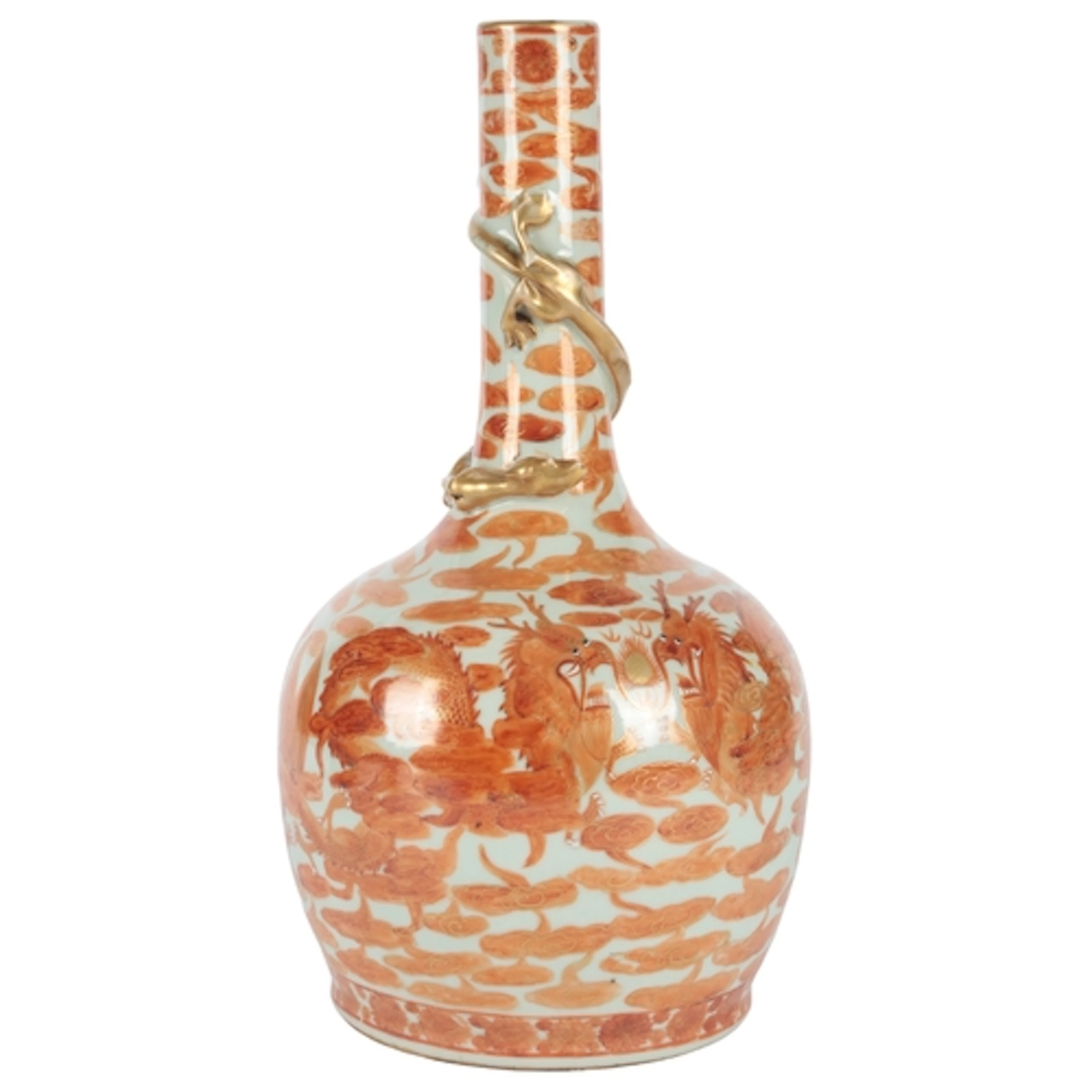 A Chinese rouge-de-fer 'dragon' bottle vase, 19th century, p...