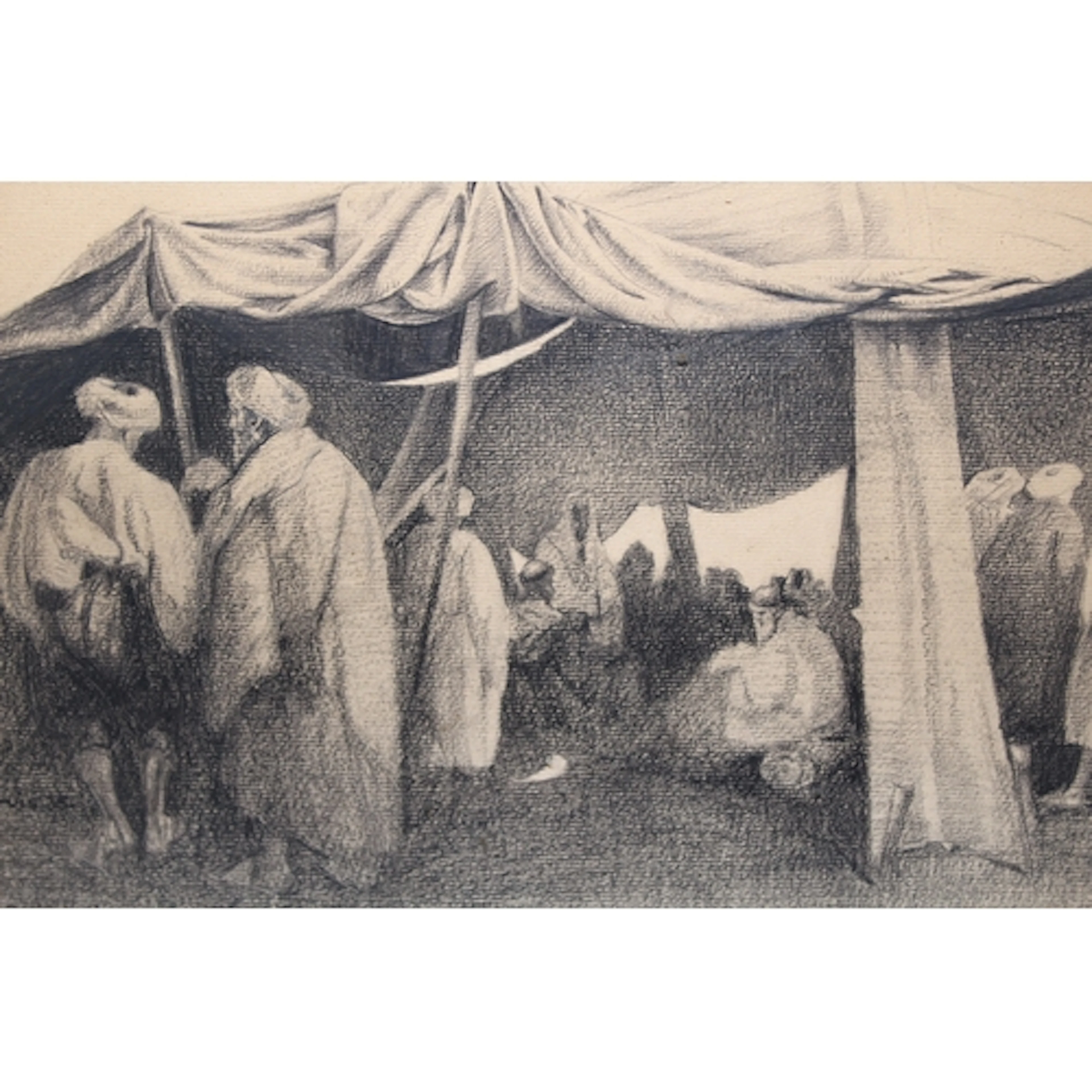 Richard Jarvis, charcoal drawing, Arab figures gathering in ...