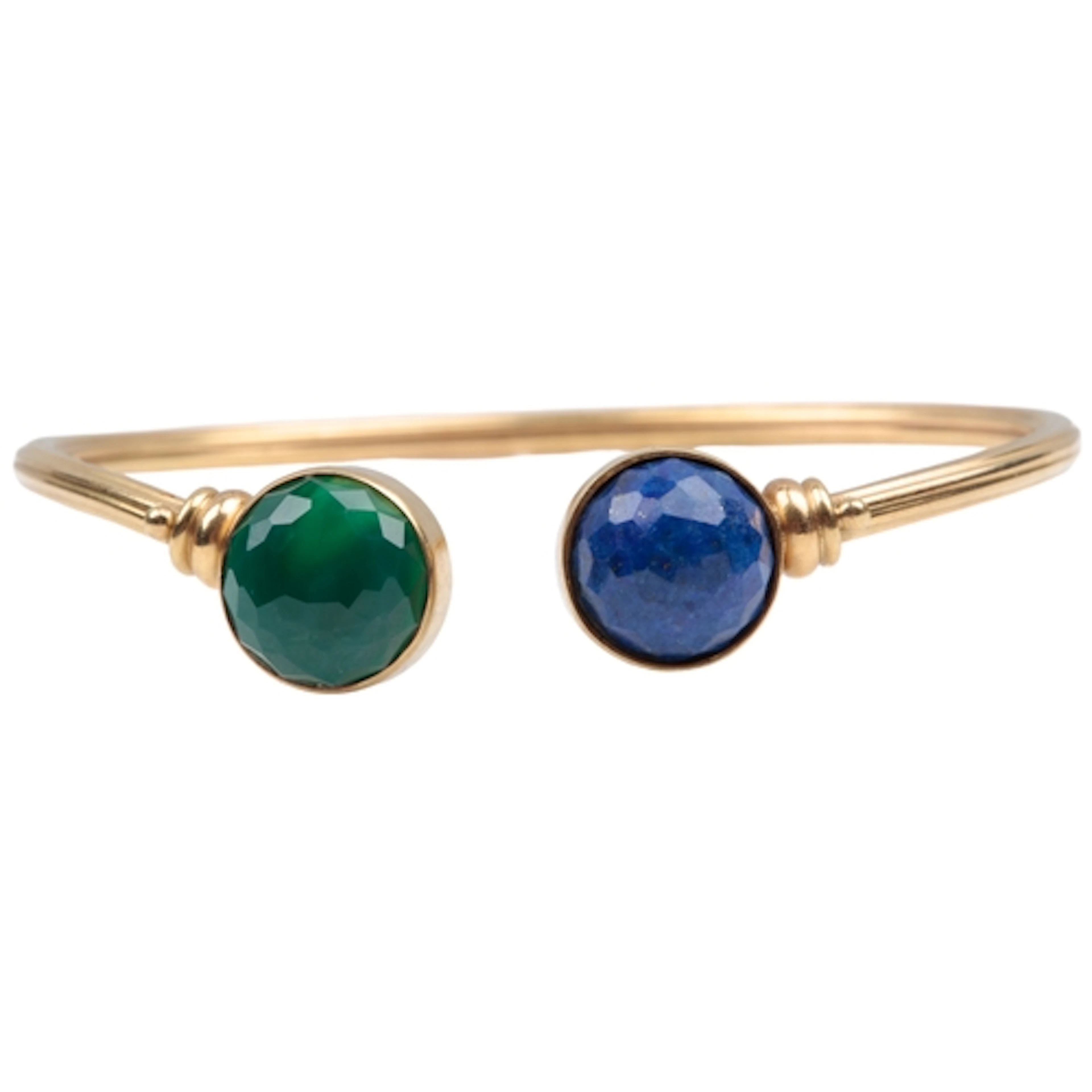 A gold, lapis lazuli and green chalcedony bangle, of torque ...