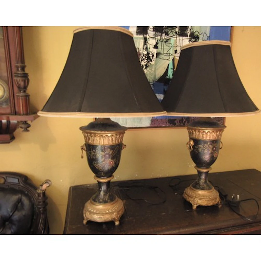 Pair of Vintage Toileware Table Lamps Ormolu Mounts with Sha...