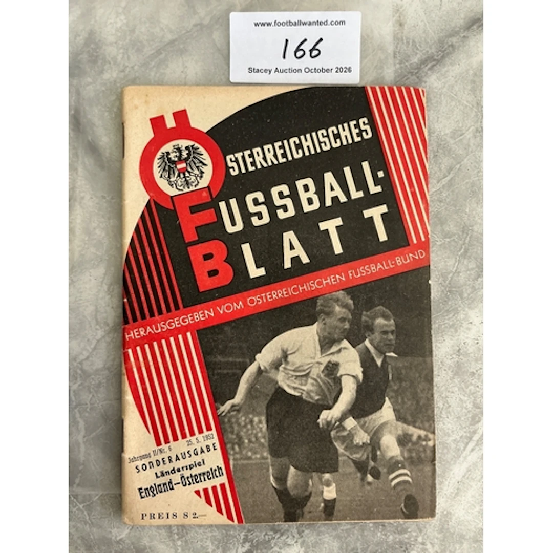 1952 Austria v England Football Programme: Famous Lion of Vi...