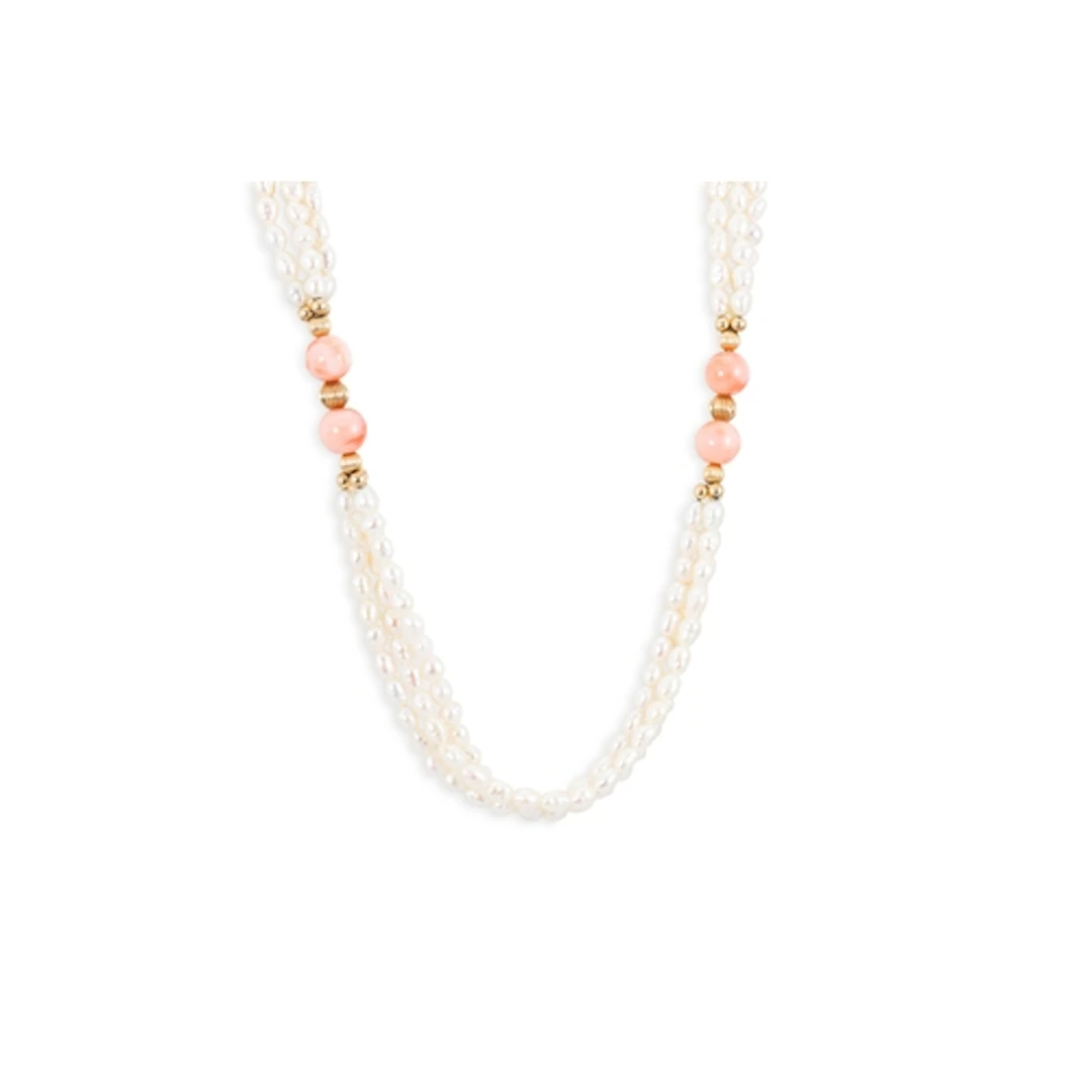 A THREE ROWED PEARL NECKLACE, with a 14ct gold clasp with co...