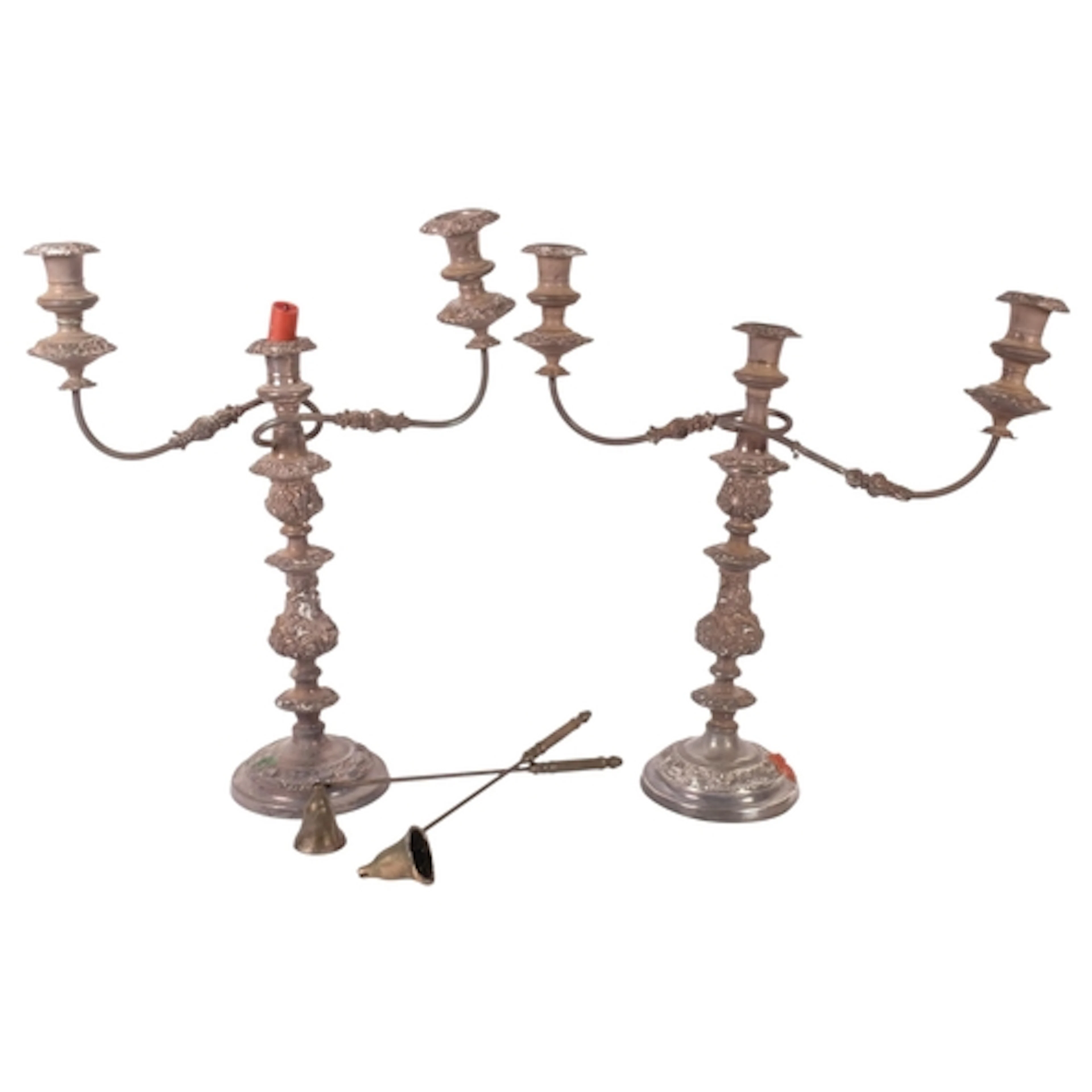 A large pair of Victorian Rococo design silver plated candel...