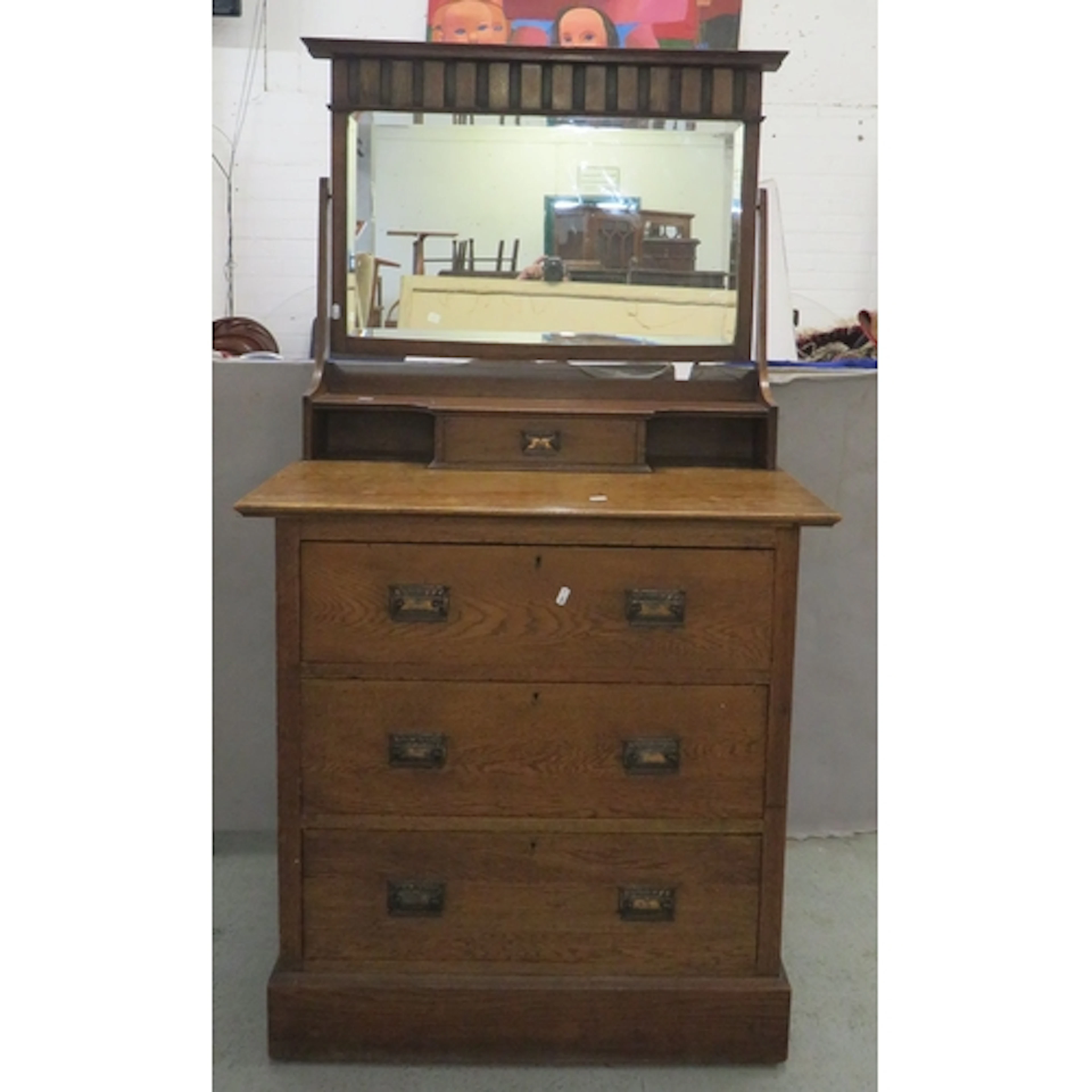 Oak Antique Arts & Crafts Dressing Chest, swing mirror to to...