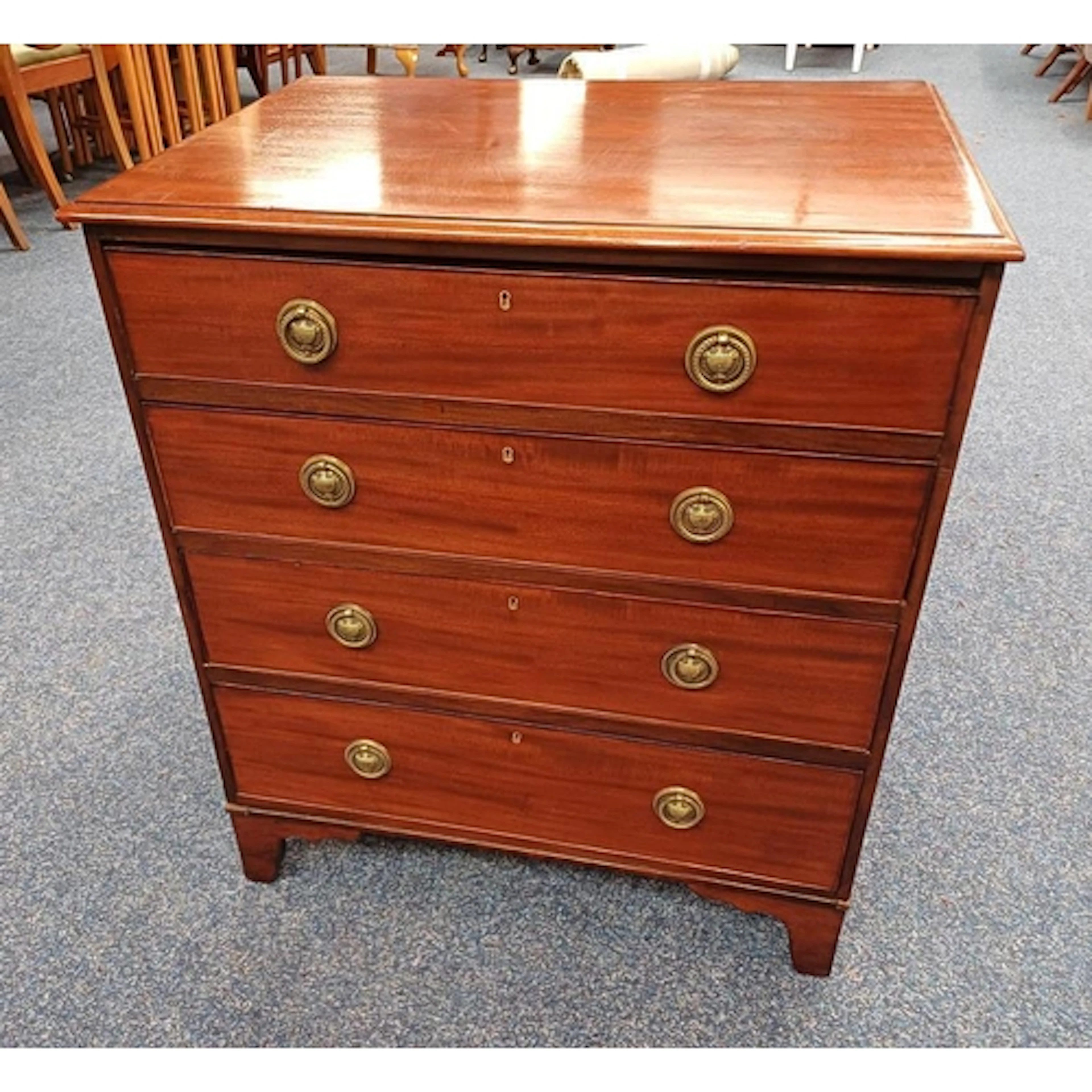 LATE 19TH CENTURY MAHOGANY CHEST OF 4 LONG GRADUATED DRAWERS...