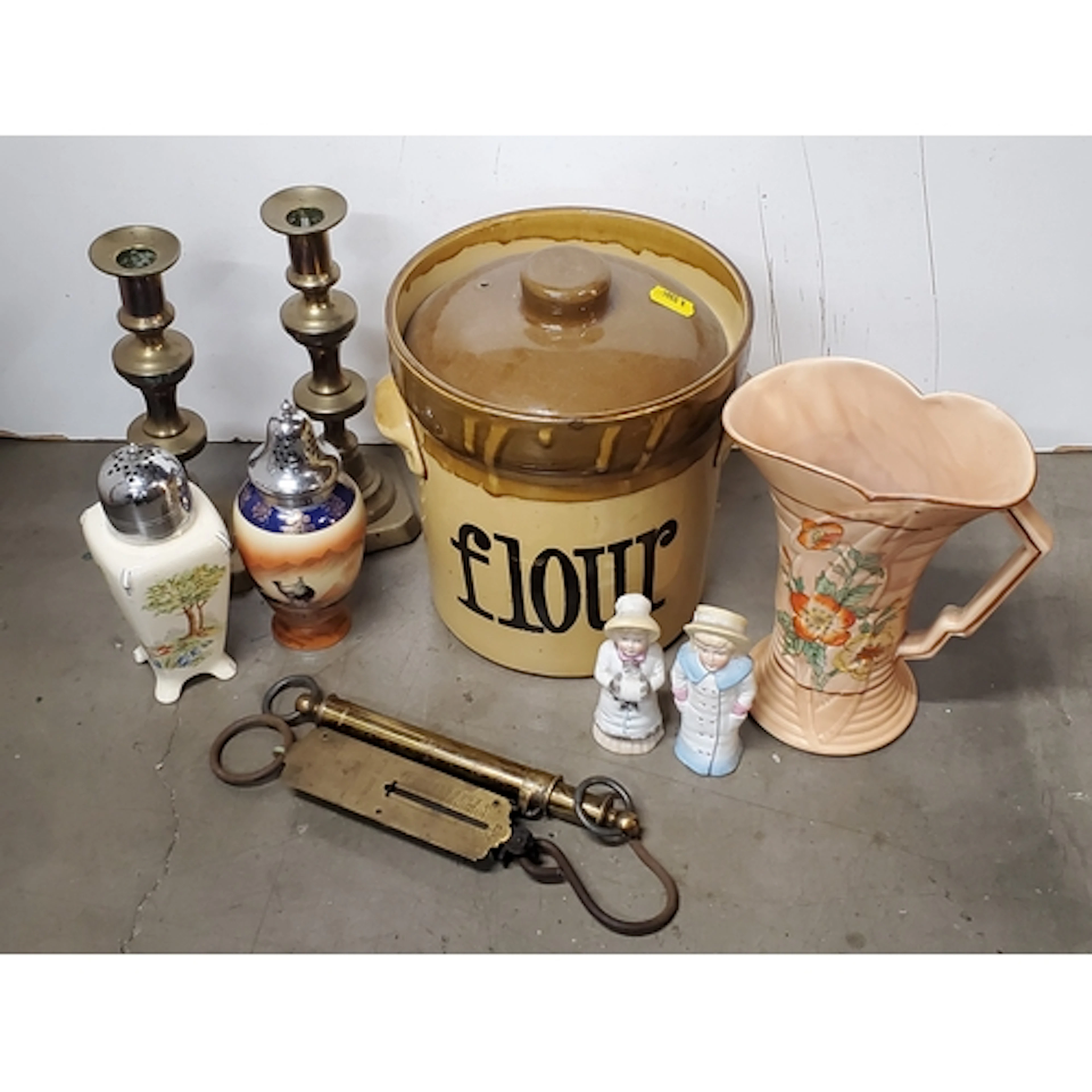 A box of kitchenalia and other items including pottery Jar a...