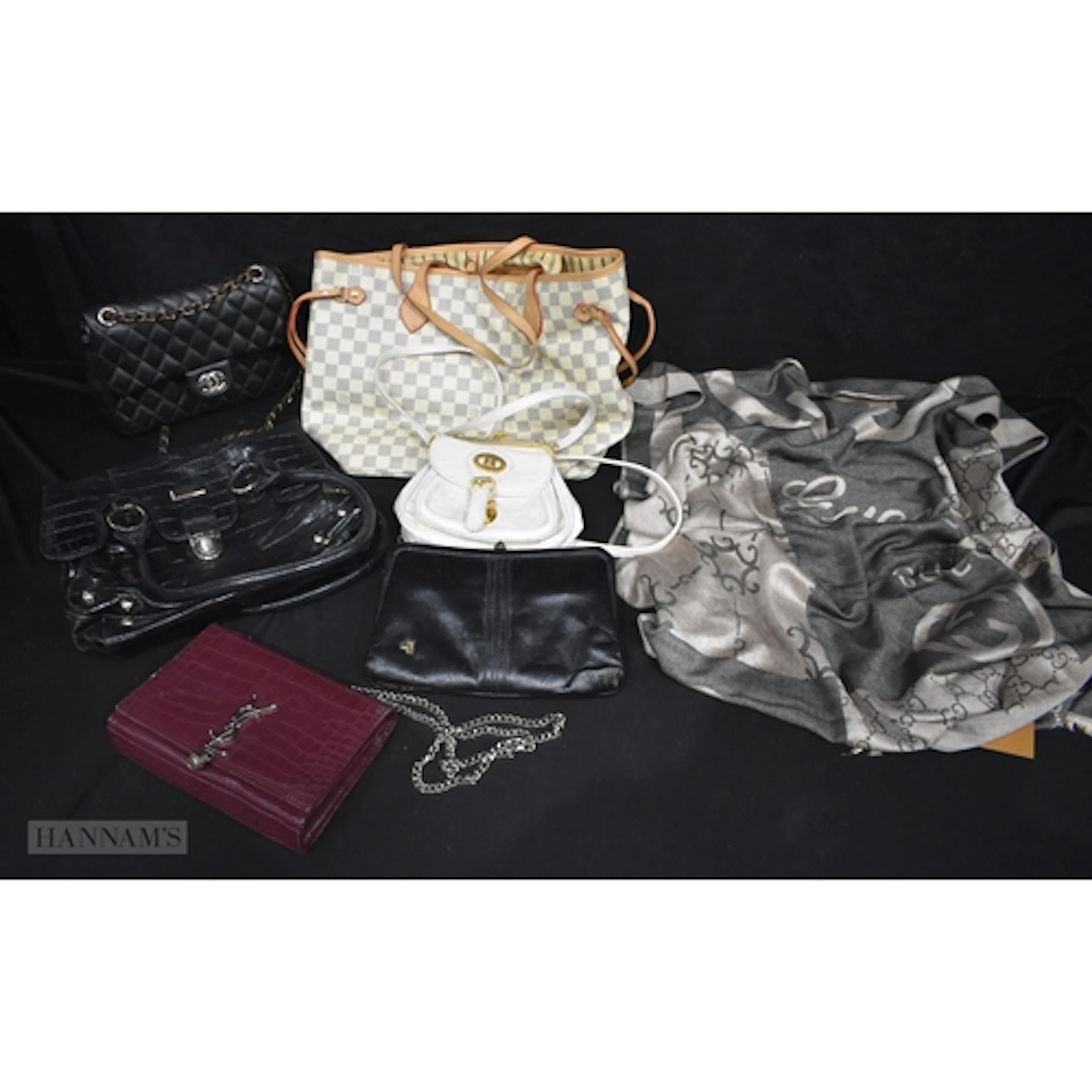 A collection of vintage handbags together with a Gucci style...