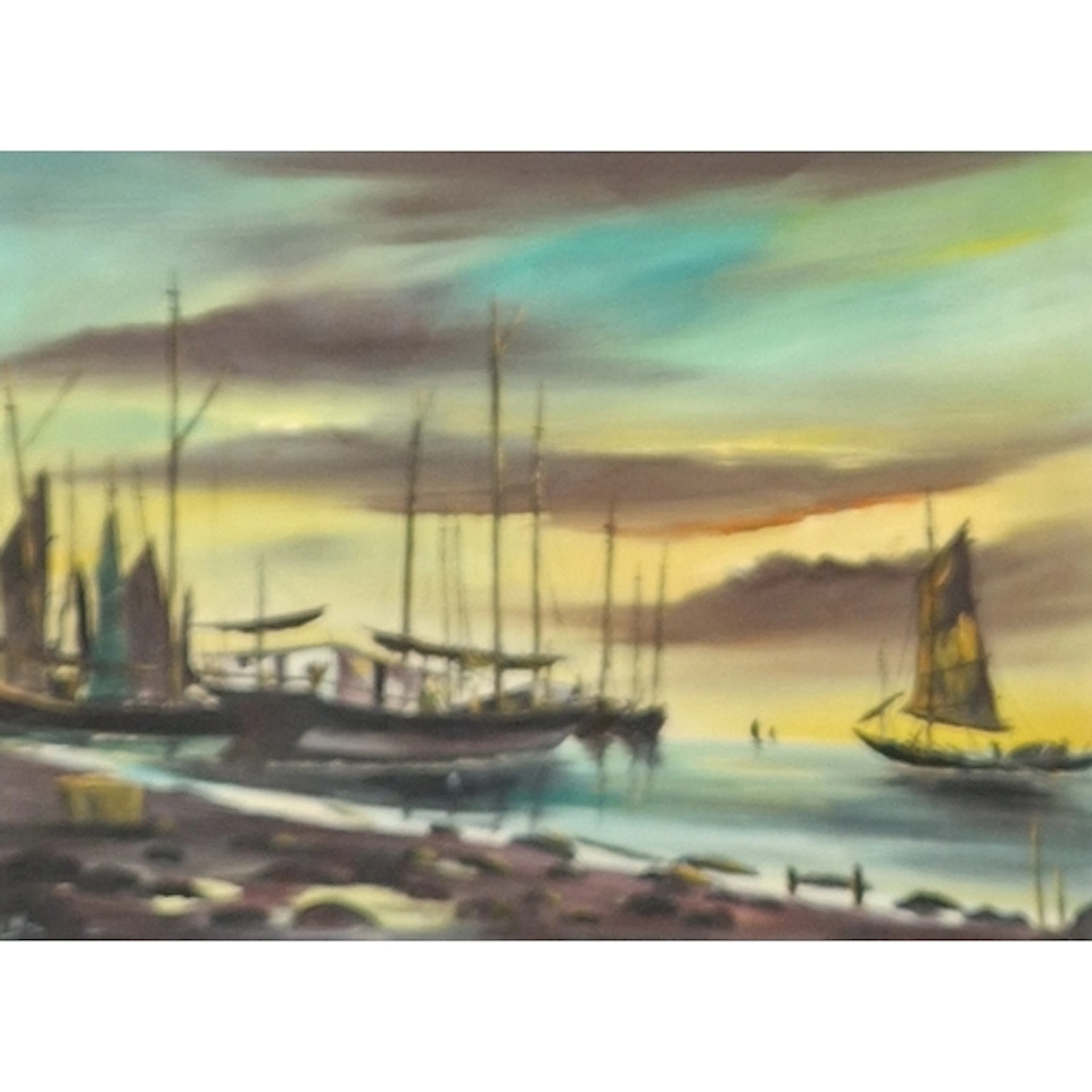 S.M.L. Boats near a shore at Sunset, signed with initials, o...