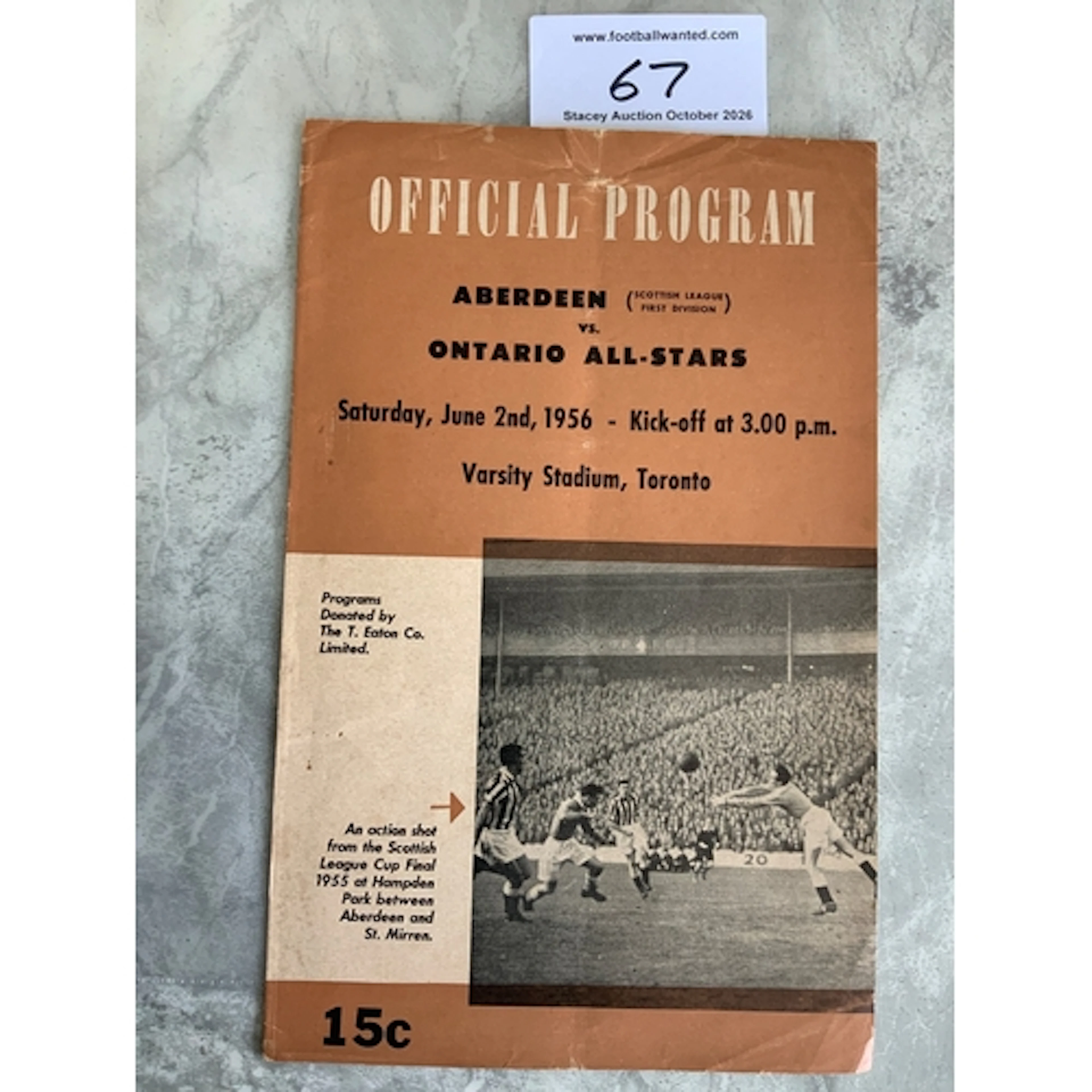 1956 In Canada Aberdeen v Ontario All Stars Football Program...
