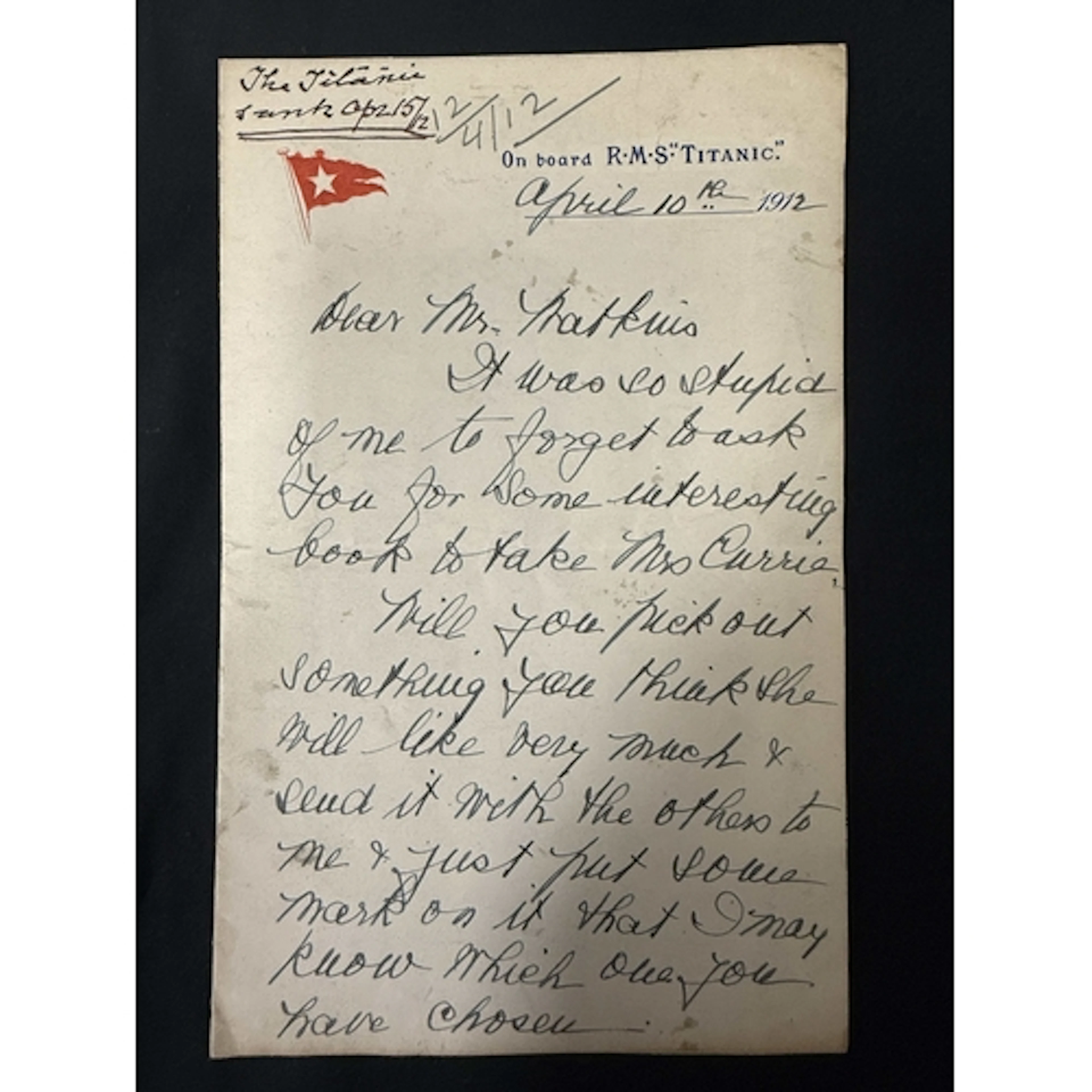 R.M.S. Titanic: R.M.S. Titanic: Handwritten letter on Titan...