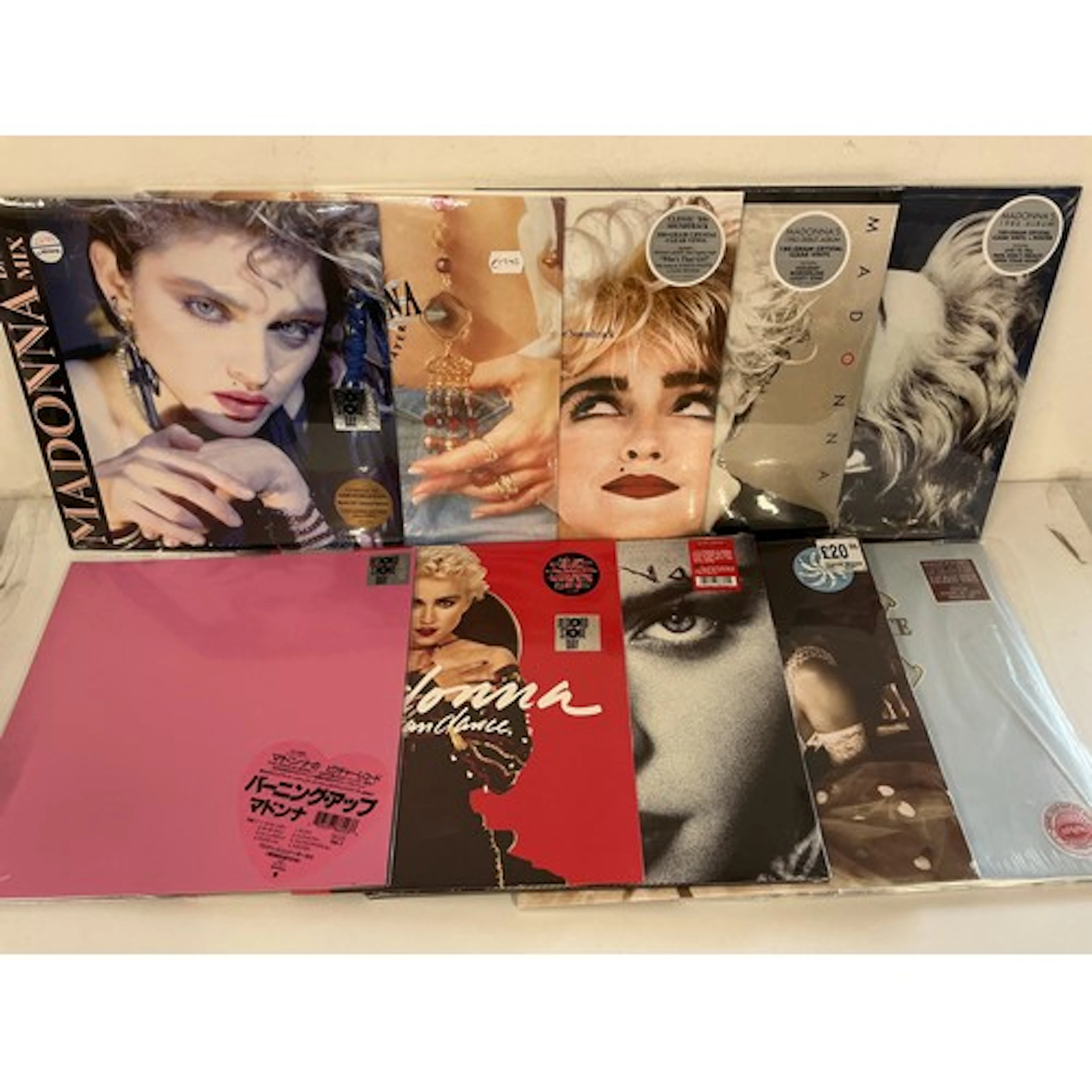 Ten Madonna LPs and a 12” single comprising mostly sealed 18...
