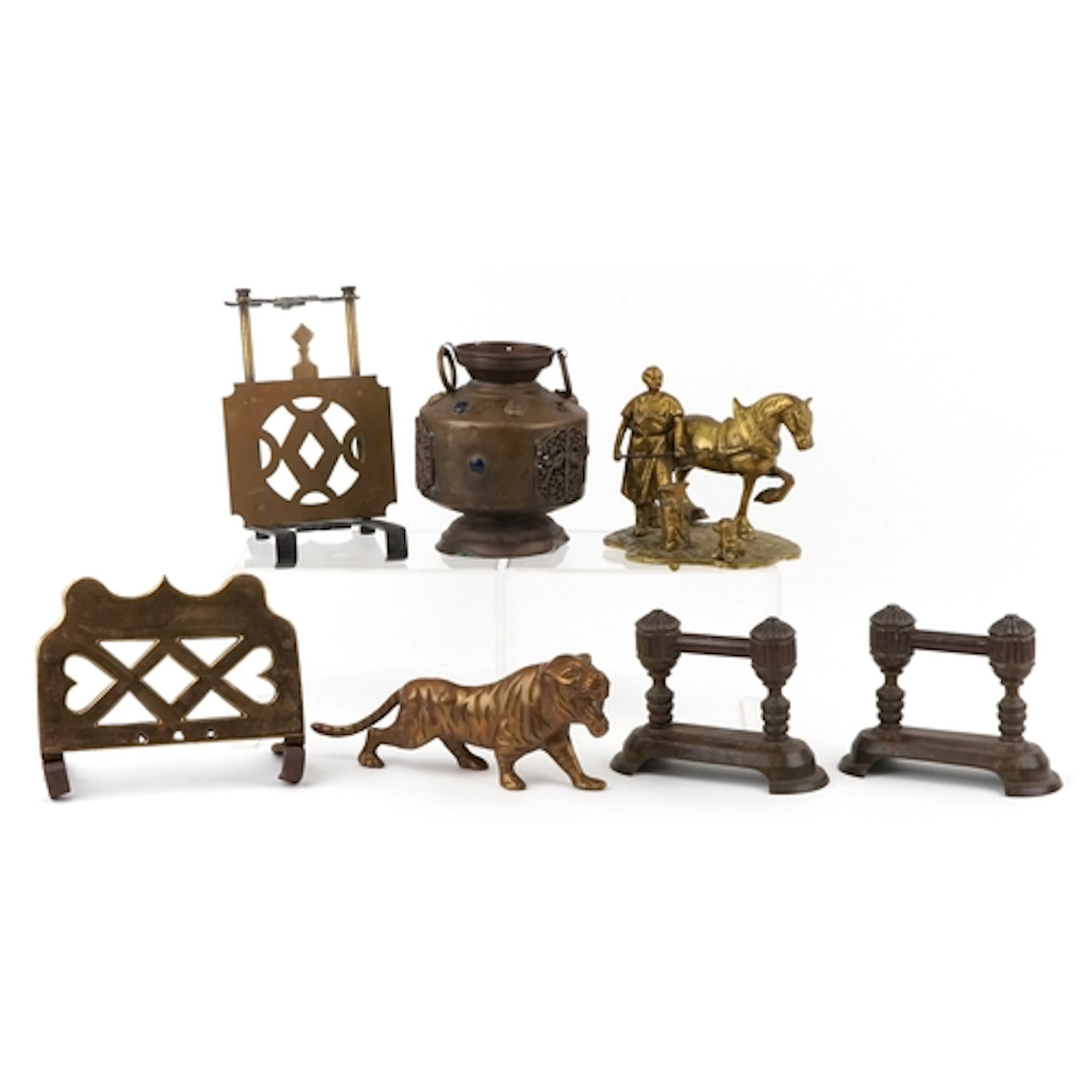 Antique and later metalware including Victorian brass trivet...