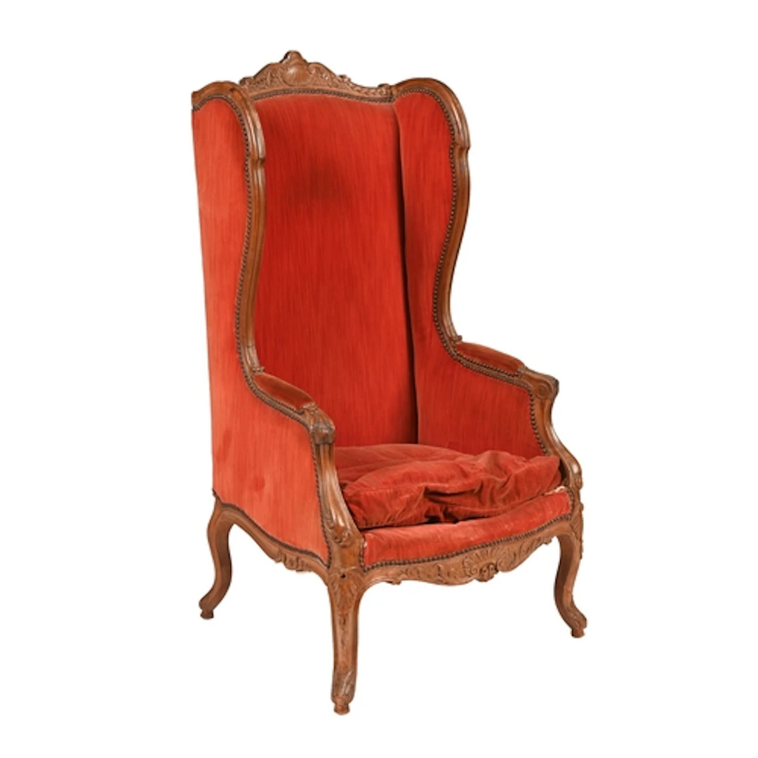 A French carved beech bergère, early 20th c, covered ...