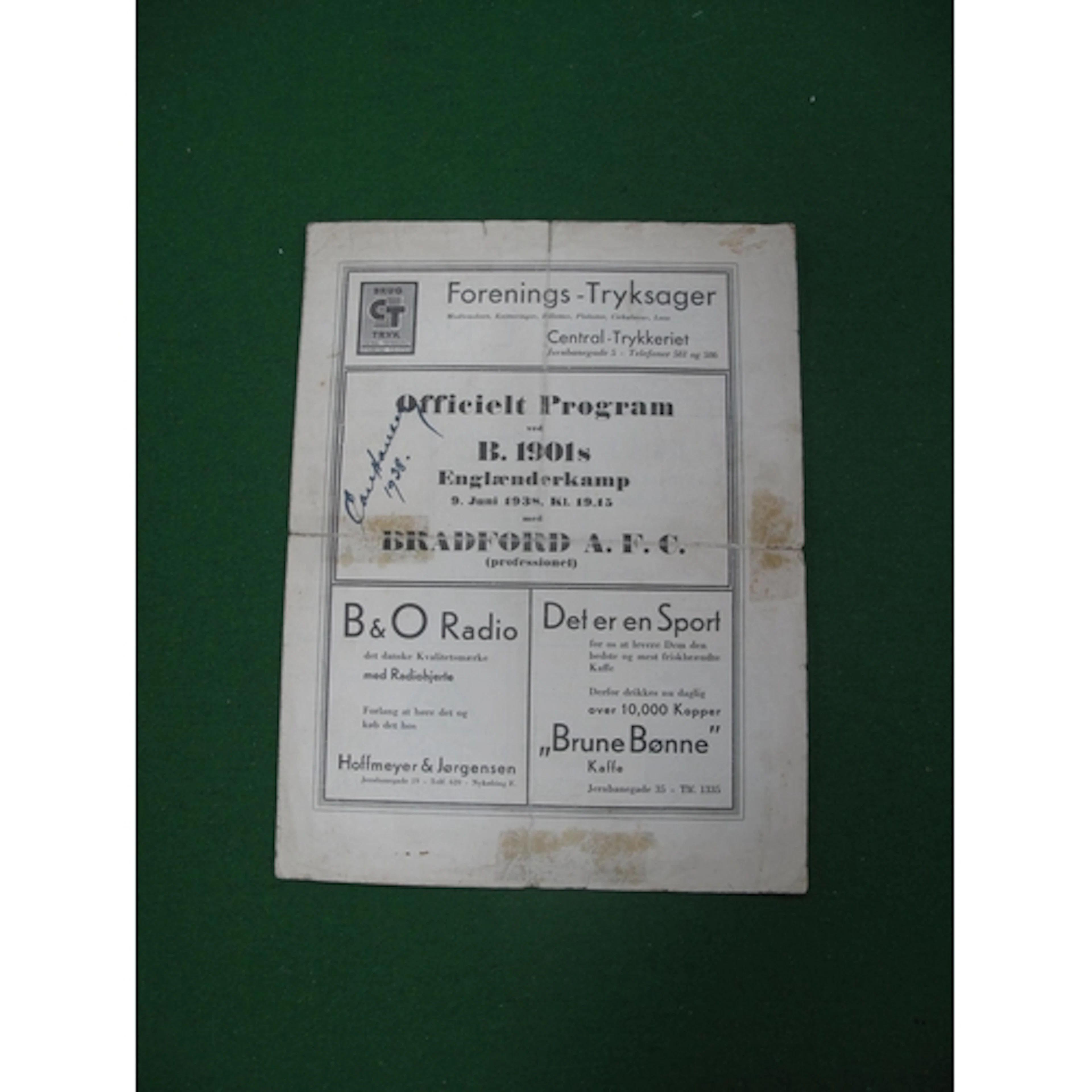 1938, B.1901S Nykobing v. Bradford Park Avenue Four-Page Pro...