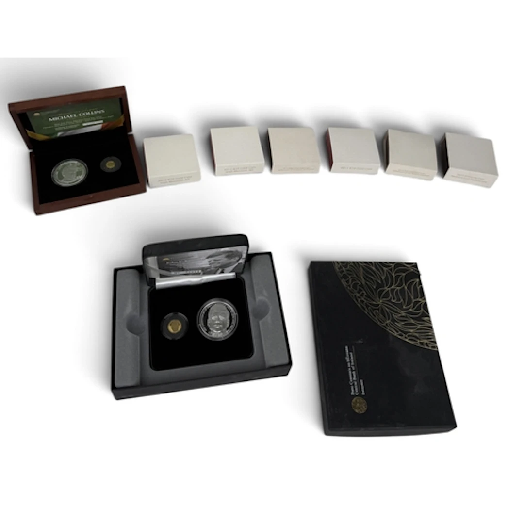 IRISH MONASTIC ART GOLD COIN SET TOGETHER WITH JOHN F KENNED...