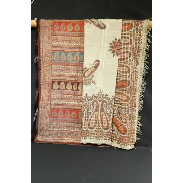19th century finely woven square shawl, the natural ground w...