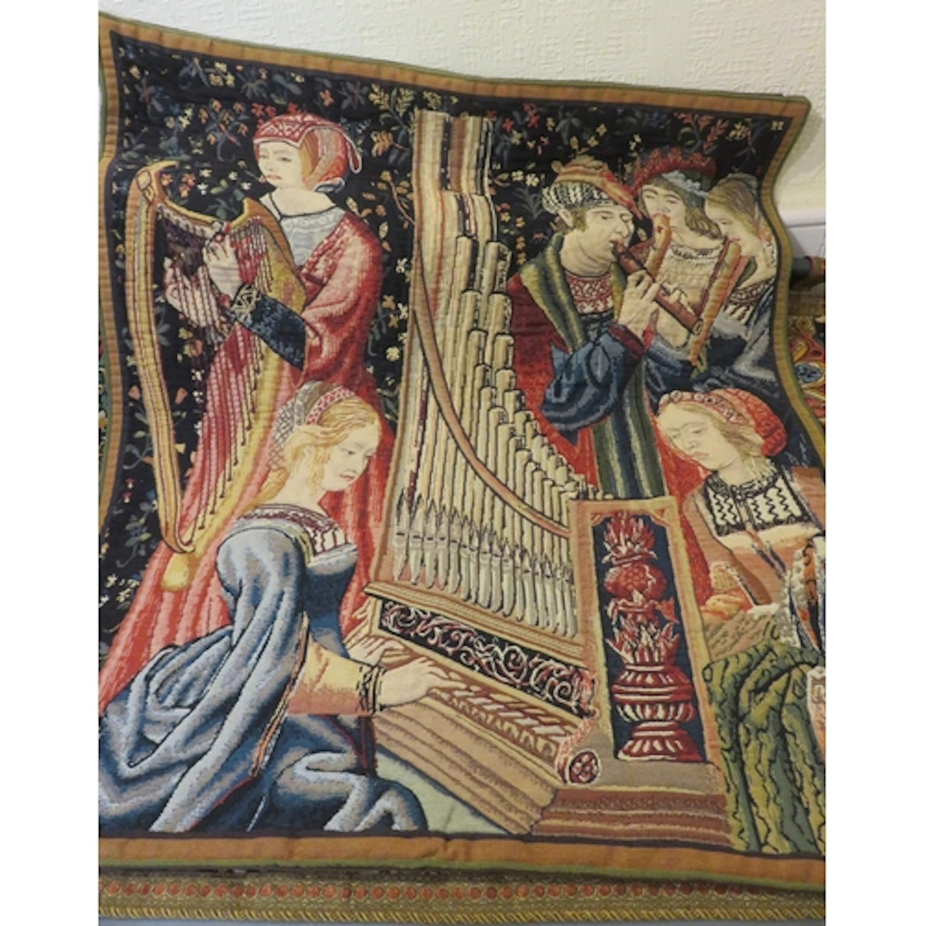 Machine woven tapestry panel in medieval style, 67 x 125cm a...