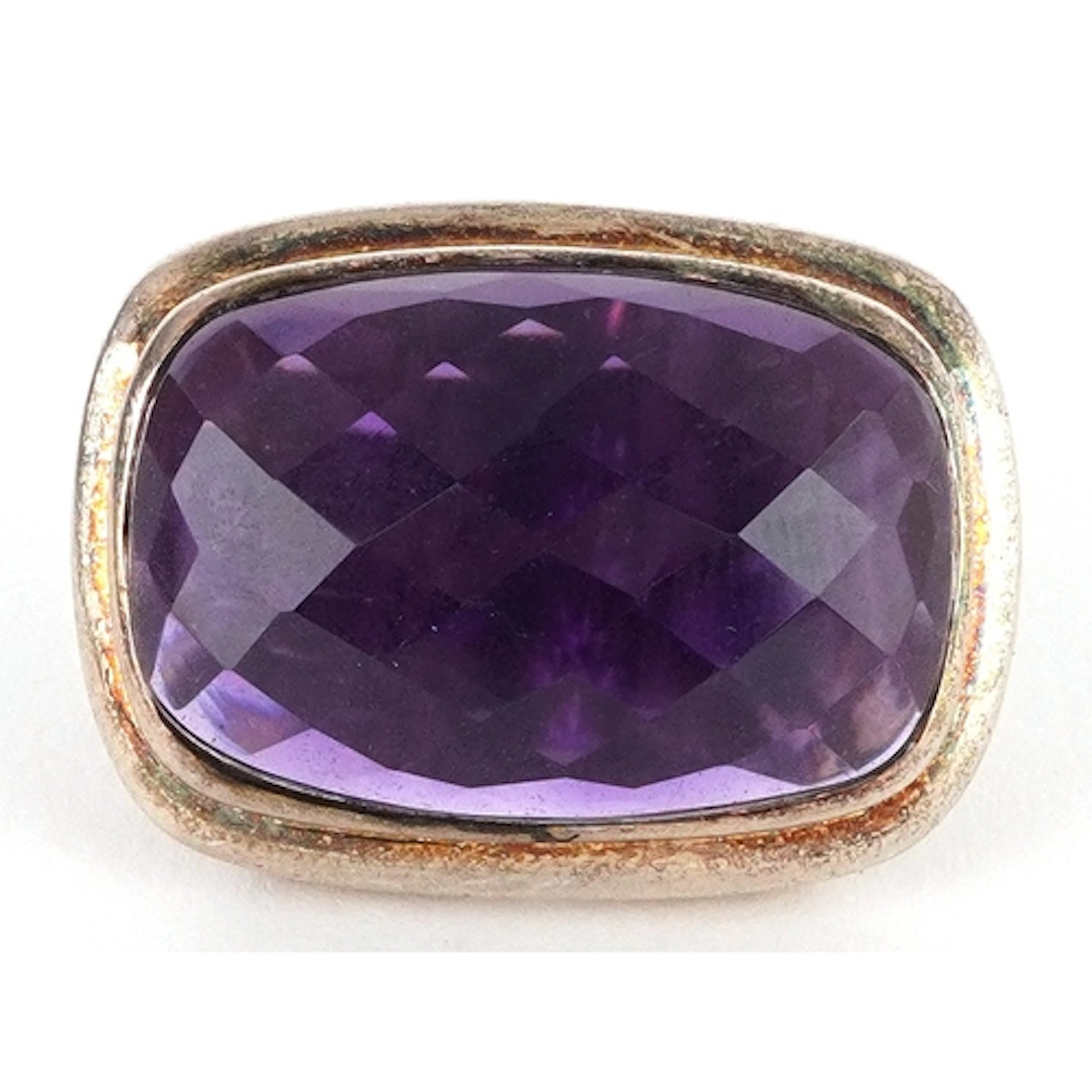 Large Modernist facetted amethyst silver ring, the amethyst ...