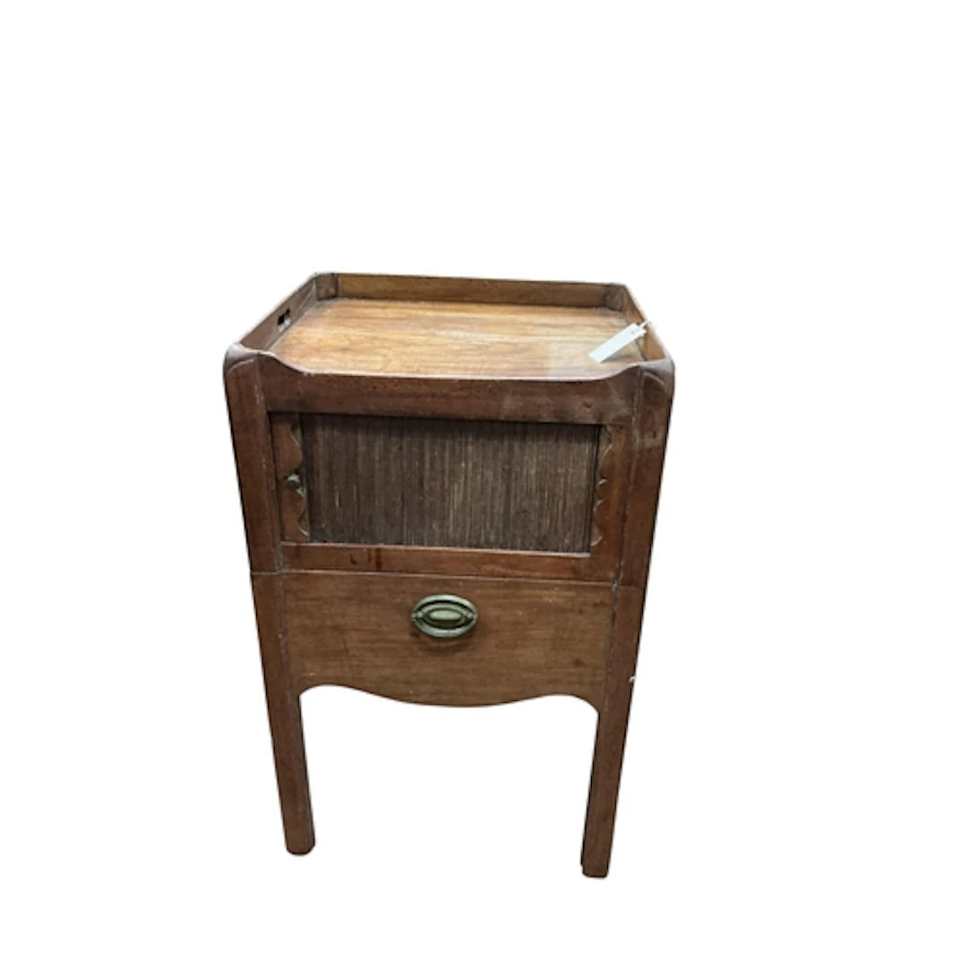 A George III mahogany tray top tambour bedside cabinet, 49cm...