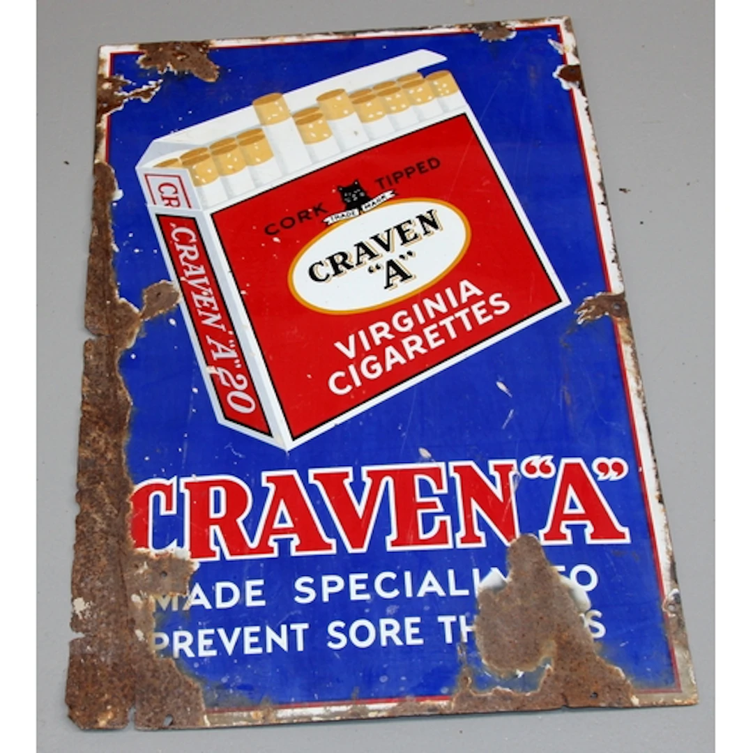 Vintage enamel sign: Craven A Virginia Cigarettes. Single si...