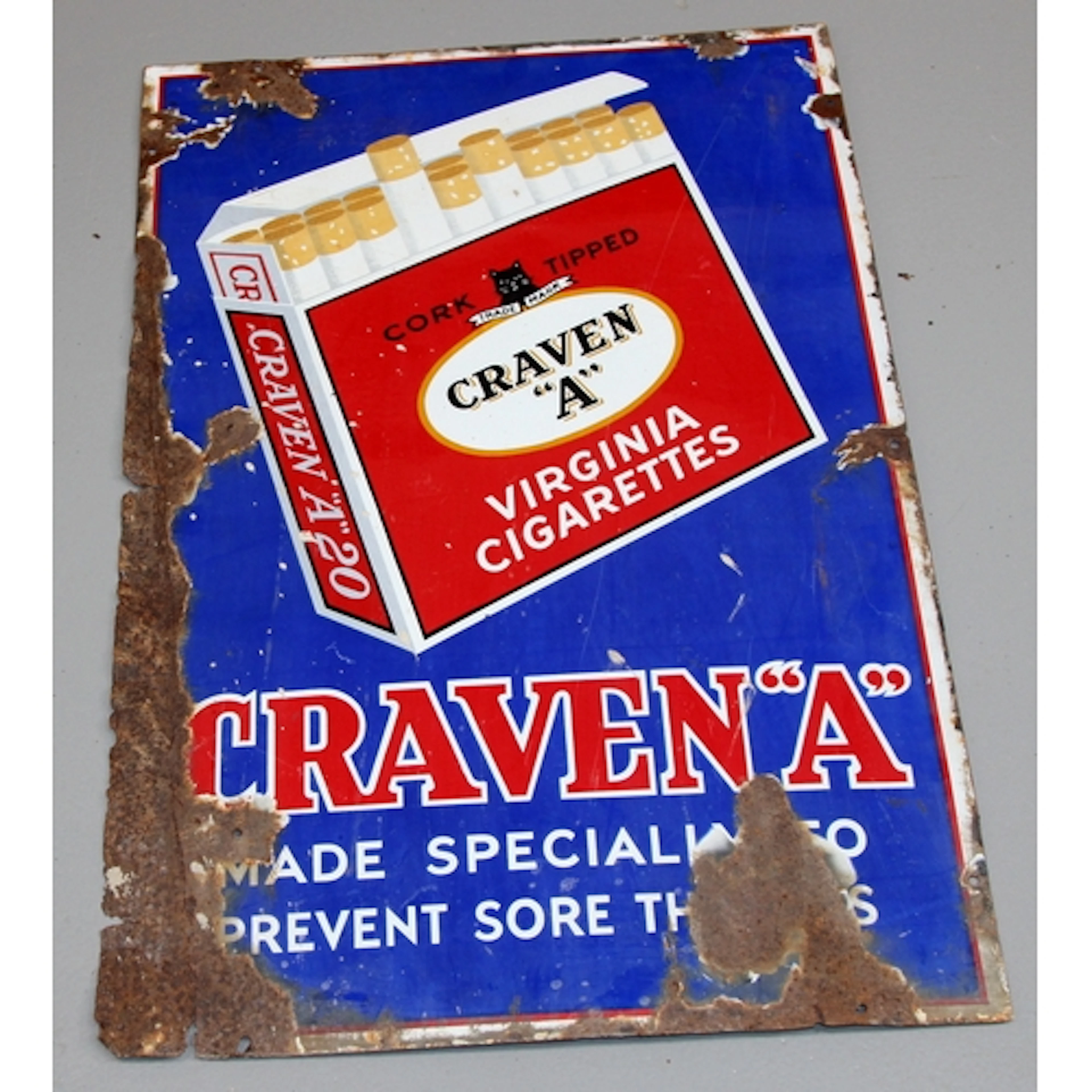 Vintage enamel sign: Craven A Virginia Cigarettes. Single si...