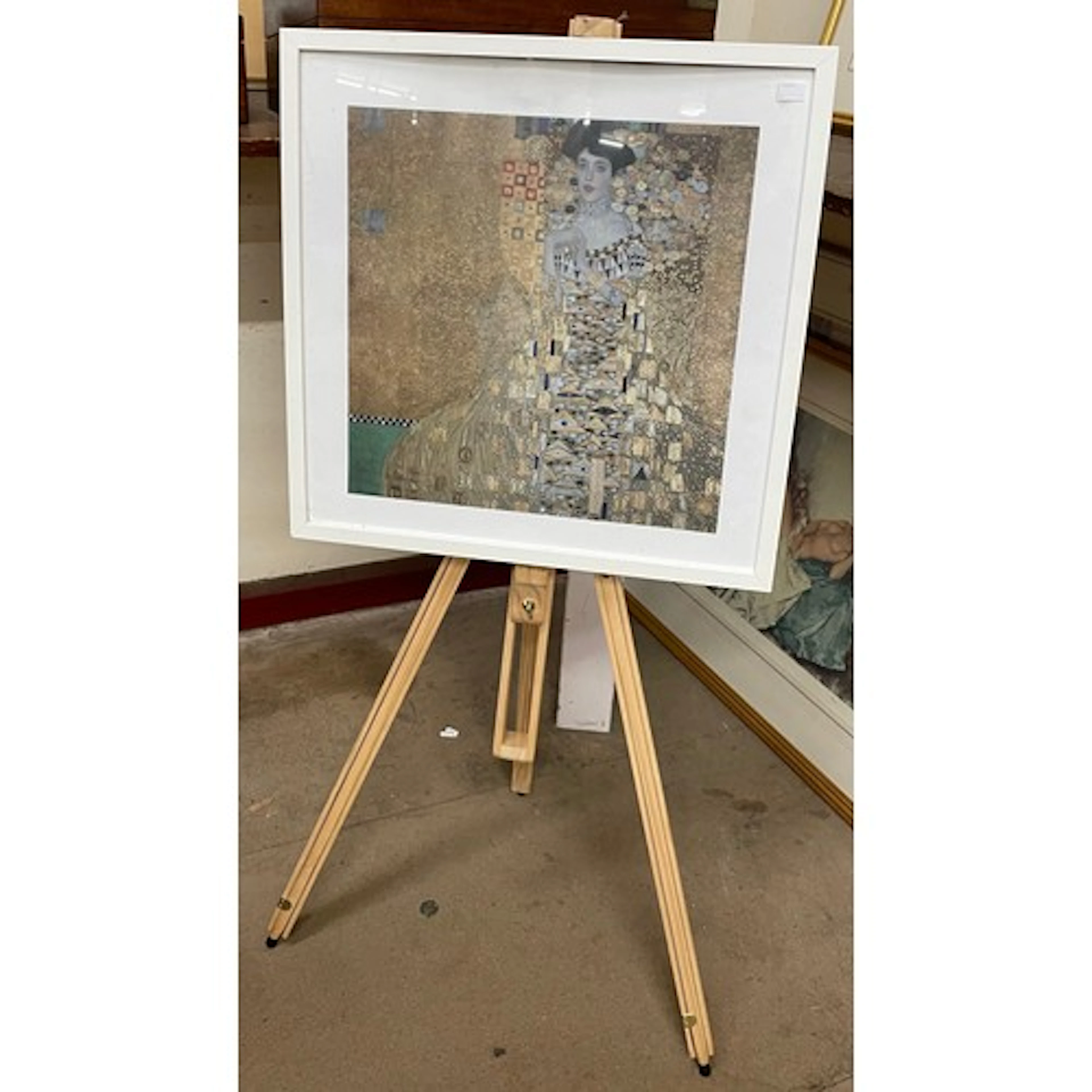 A Gustav Klimt framed print on beech artists easel