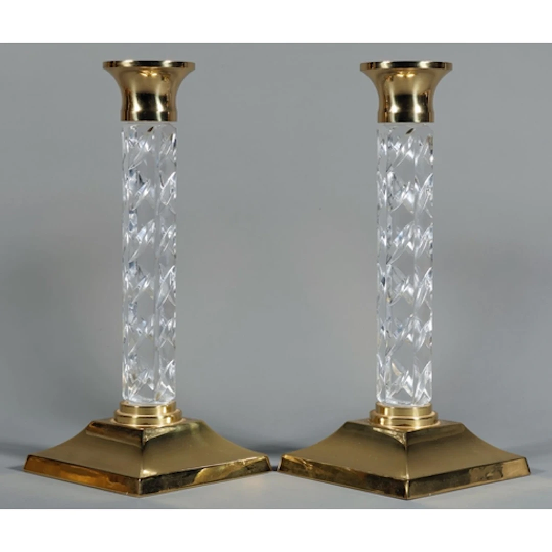 Pair of Waterford Crystal Cambridge pattern candlesticks wit...
