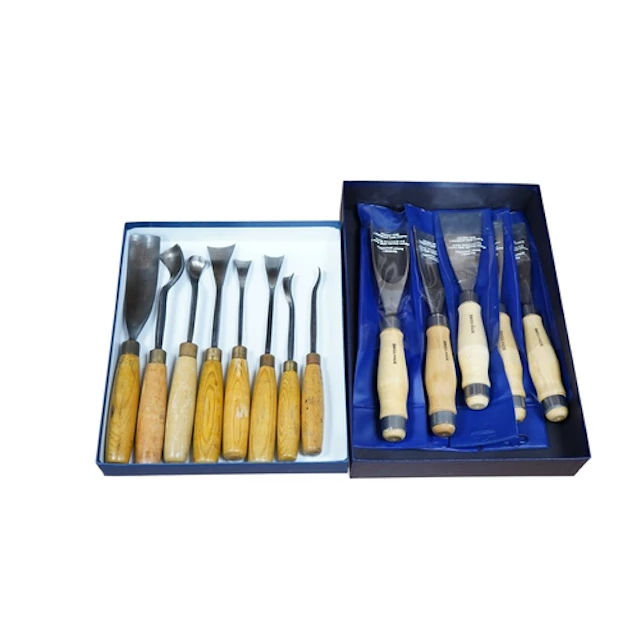 A graduated set of eight Marples wood gouges for sculpture, ...