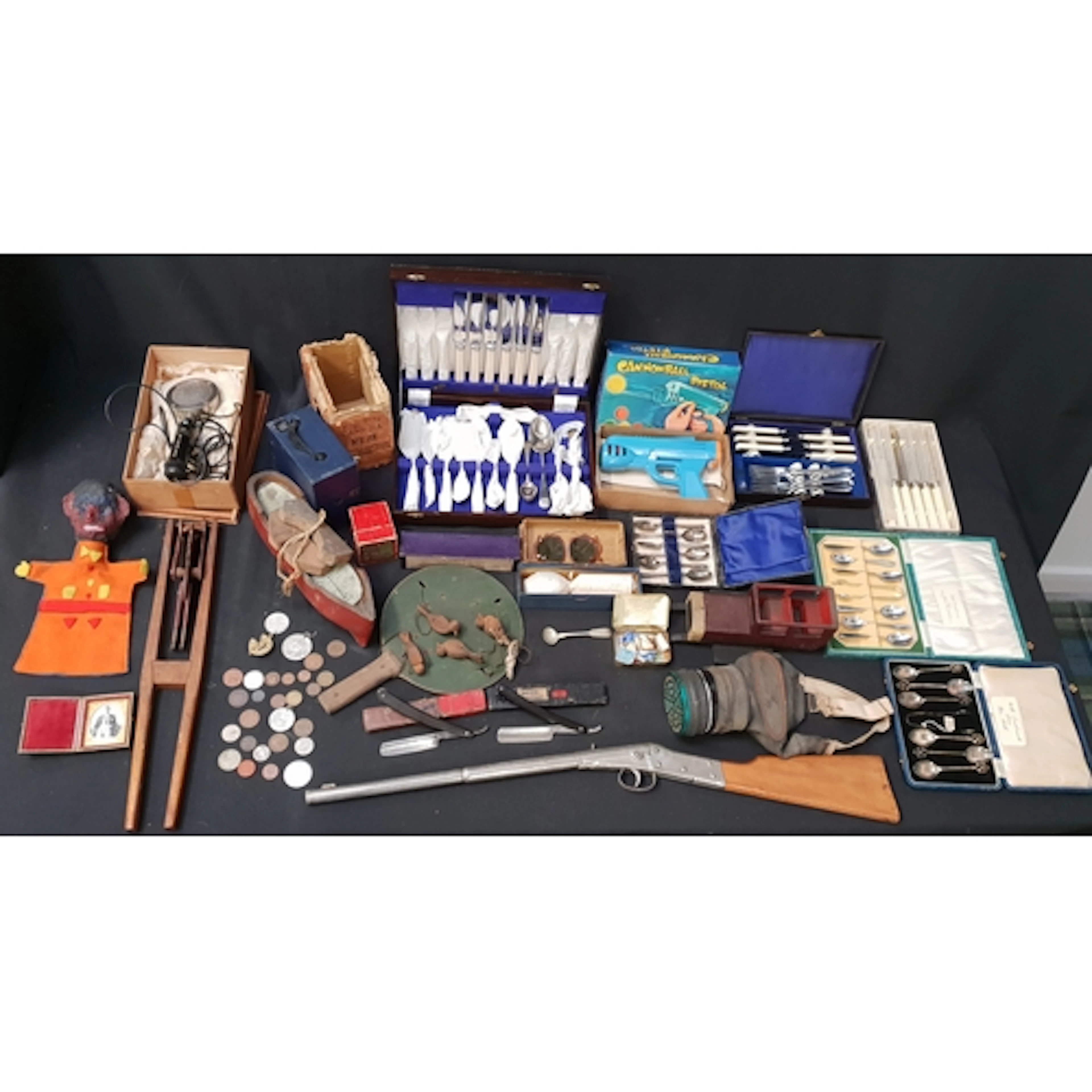 SELECTION OF COLLECTABLES, CHILDREN'S TOYS, AND FLATWARE inc...