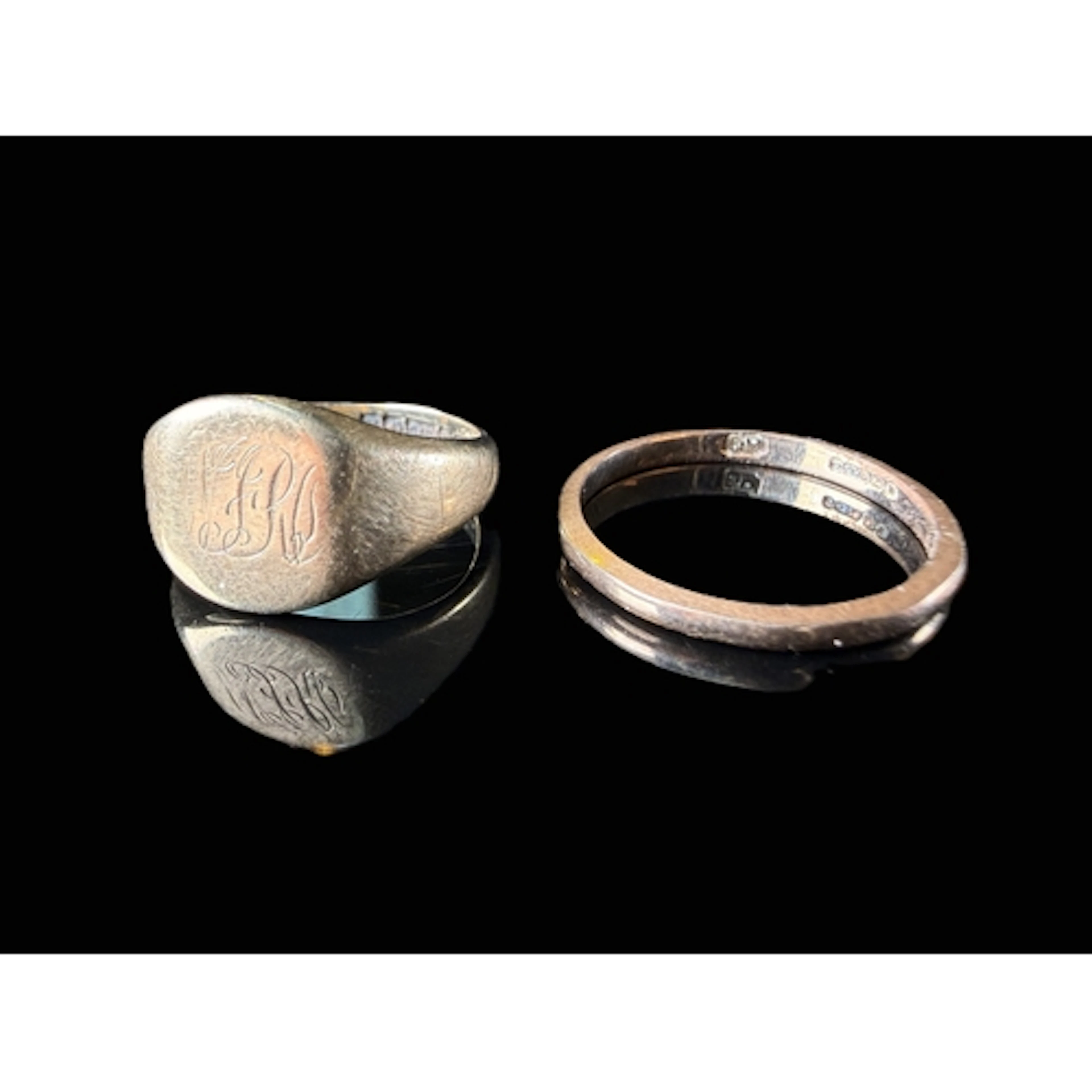 A 9ct gold gents signet ring and another 9ct gold band 4.5gm...